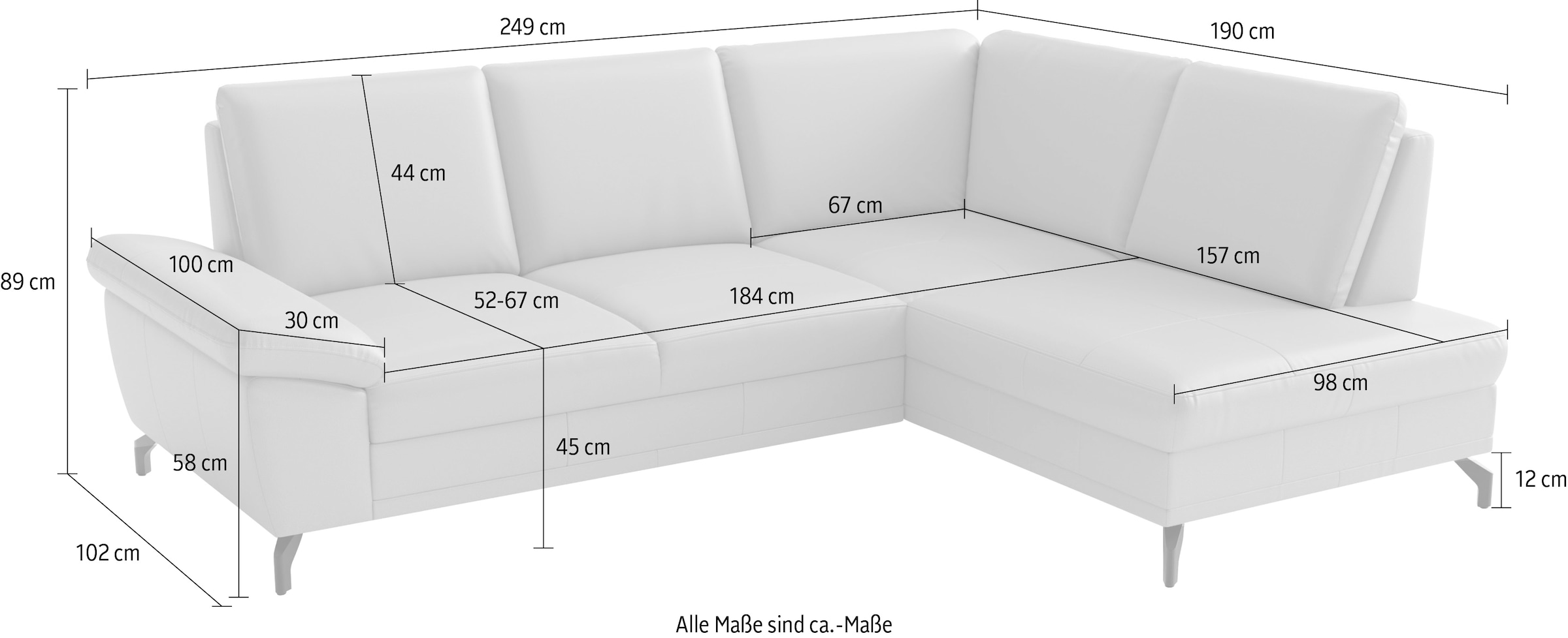 sit&more Ecksofa »Chelsea L-Form, B: 249 cm, Leder« optional mit Bettfunktion und Bettkasten