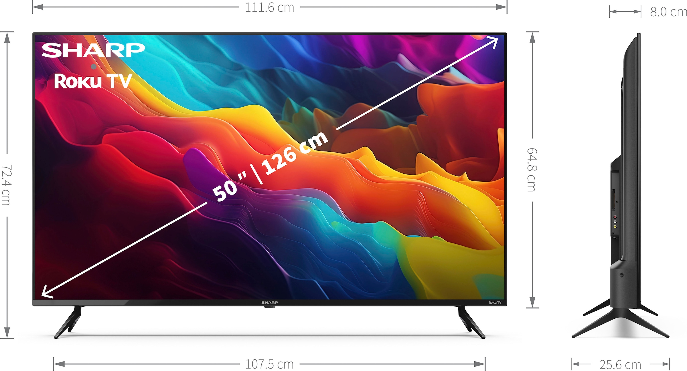 Sharp LED-Fernseher »4T-C50FJx«, 126 cm/50 Zoll, 4K Ultra HD, Smart-TV,  Roku TV nur in Deutschland verfügbar, Rahmenlos, HDR10, Dolby Digital | BAUR