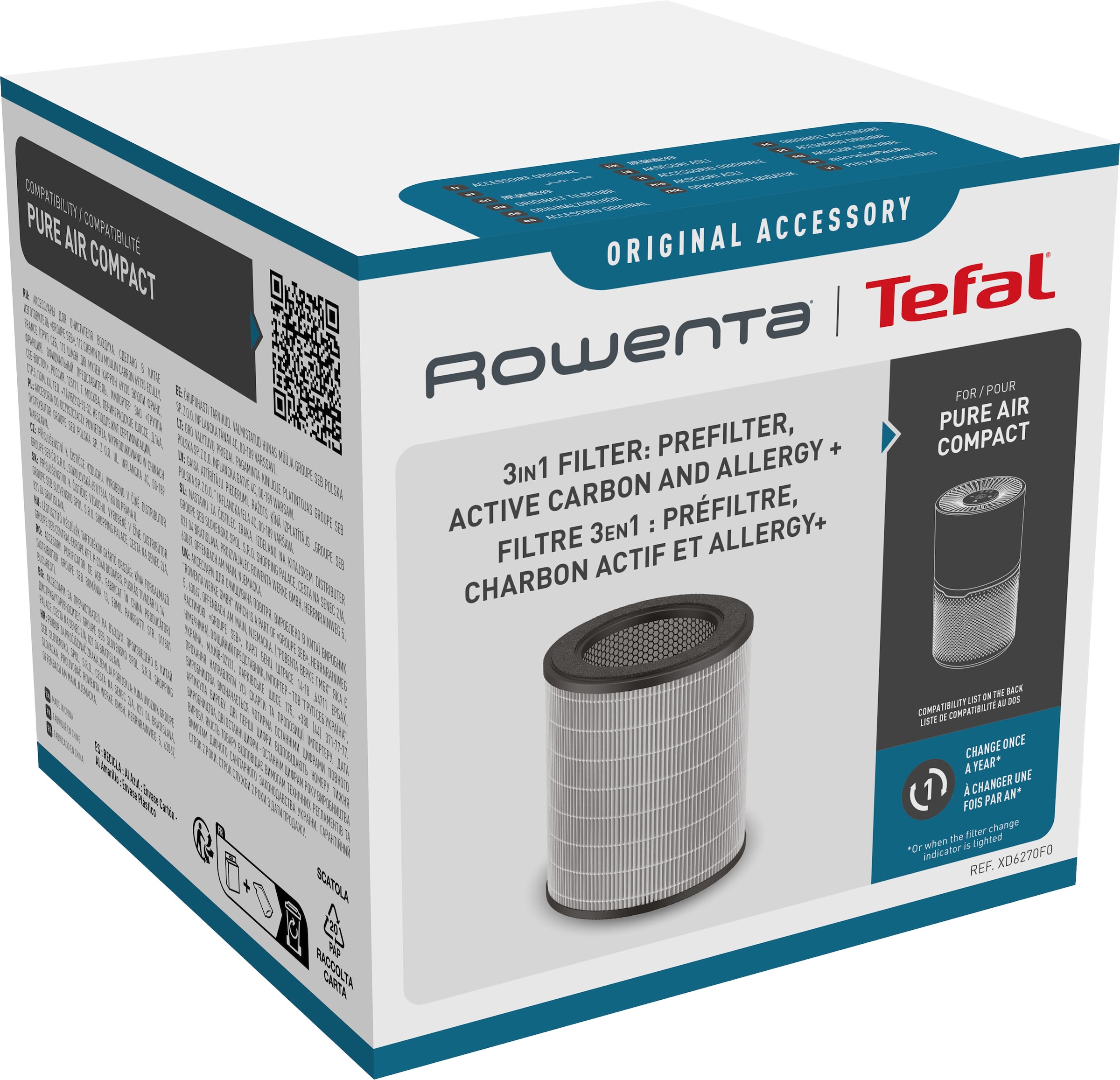 Rowenta Kombifilter »Pure Air Compact« 1 tlg. bessere Luftqualität, 3-in-1 Vorfilter, Aktivkohle und HEPA Allergy+