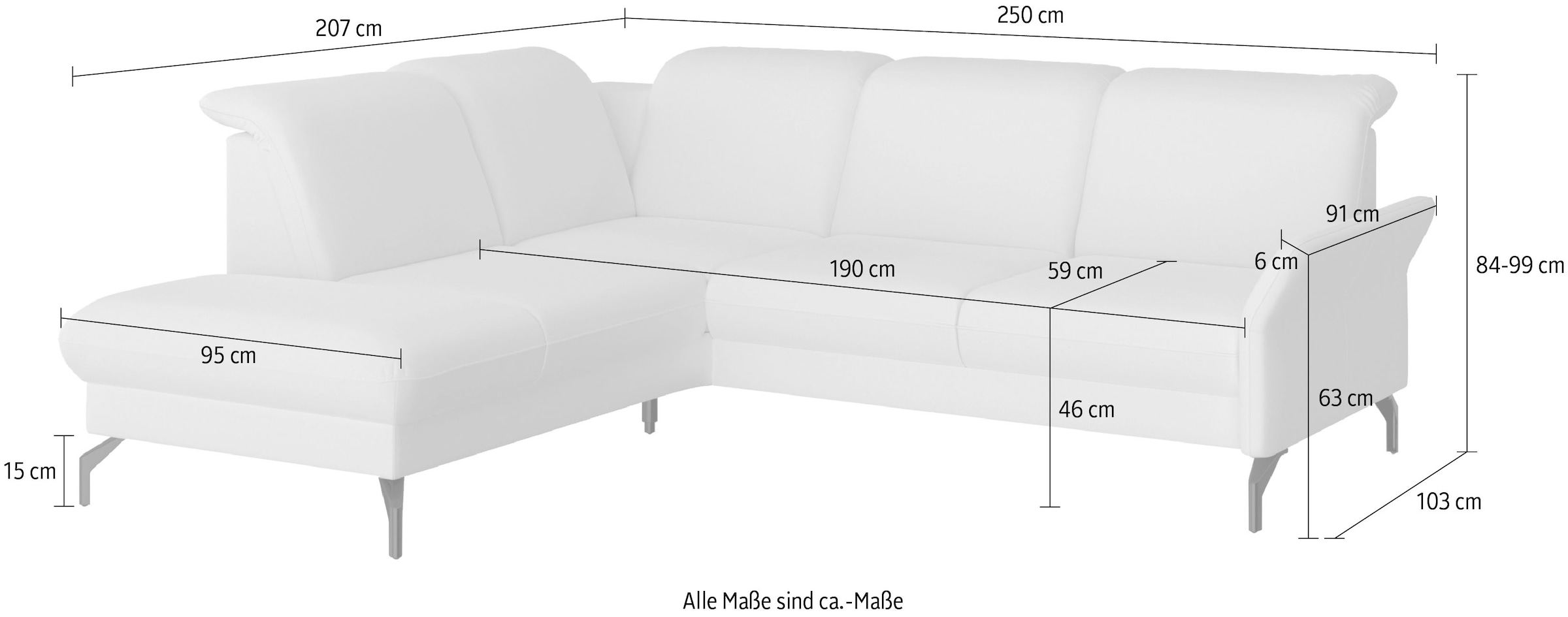 sit&more Ecksofa »Fashion L-Form«, wahlweise mit Kopfteilverstellung, Vorziehsitz, motorisch, Nickelfüße