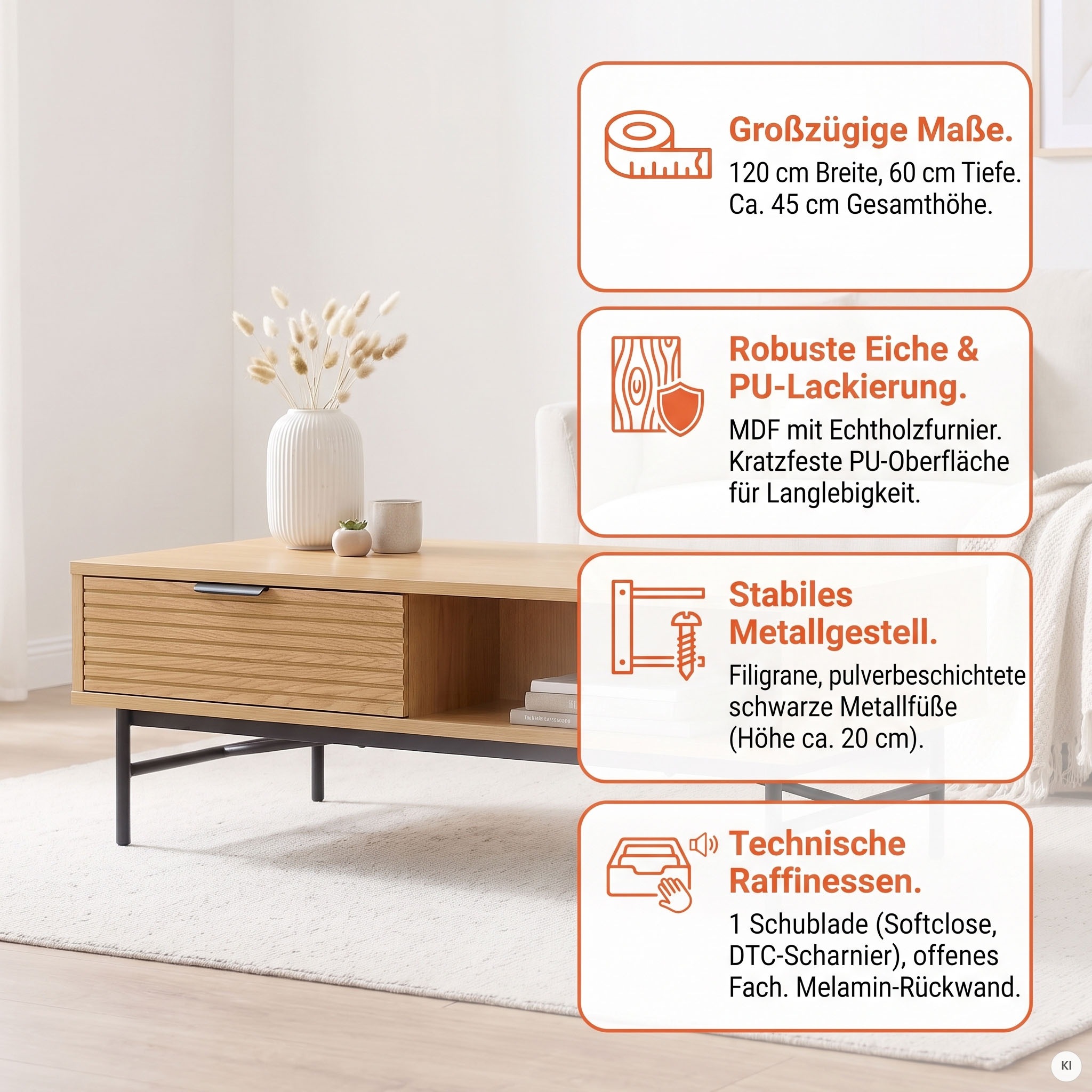 SalesFever Couchtisch »Visby Coffeetableh für stilvolles Wohnen« Eiche Echtholzfurnier