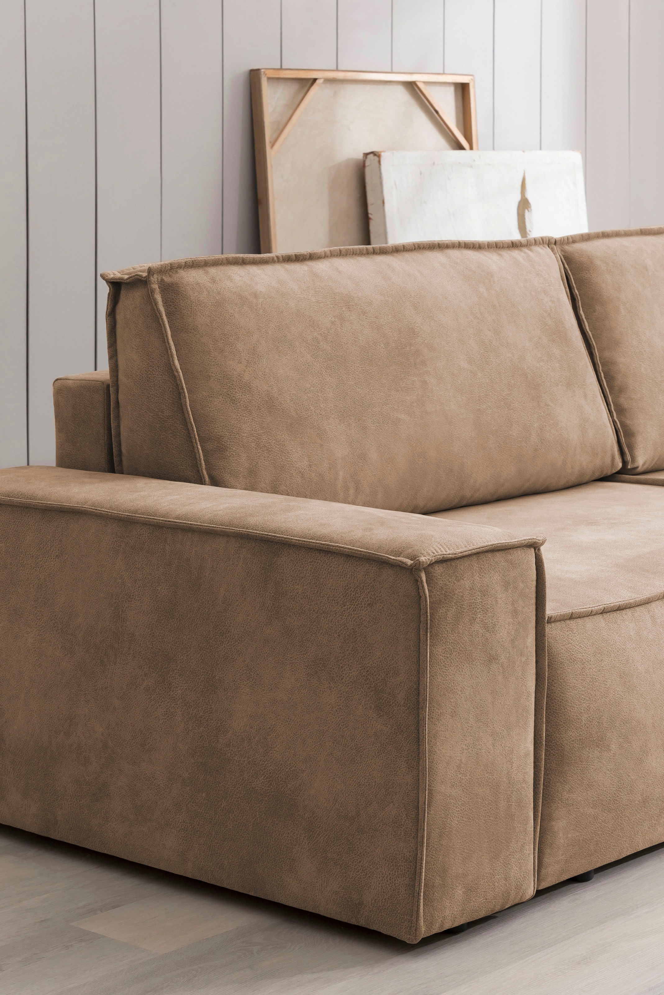 Home affaire Wohnlandschaft »SHERWOOD 329 cm, U-Form, Schlafsofa,«, Schlaffunktion m. Bettkasten (194x139 cm), Cord, Vintage, Samtvelours