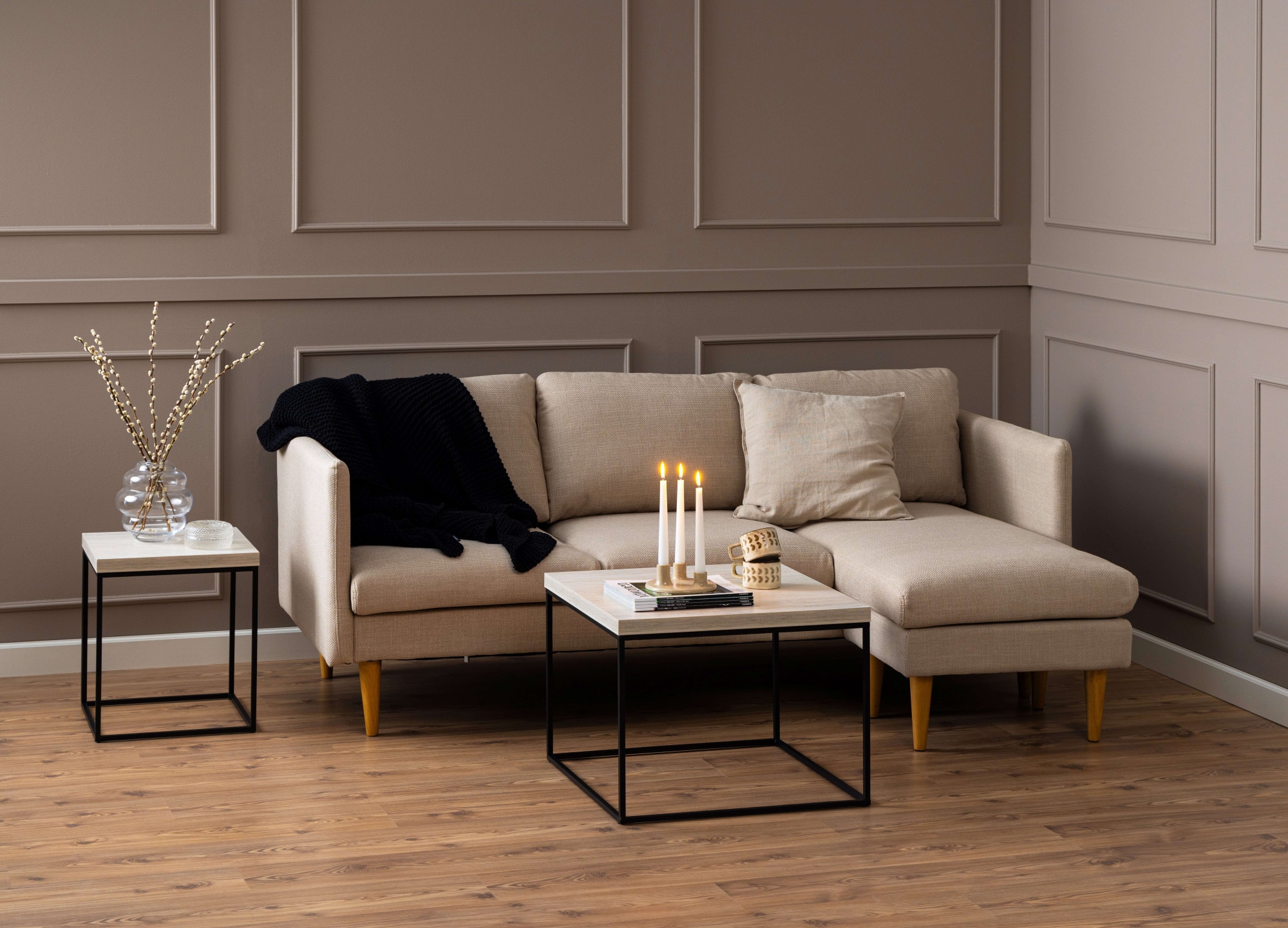 ACTONA GROUP Ecksofa »Milly«, (1 St.), Breite 201 cm, Recamiere links oder rechts, Struktur, Füße Eiche