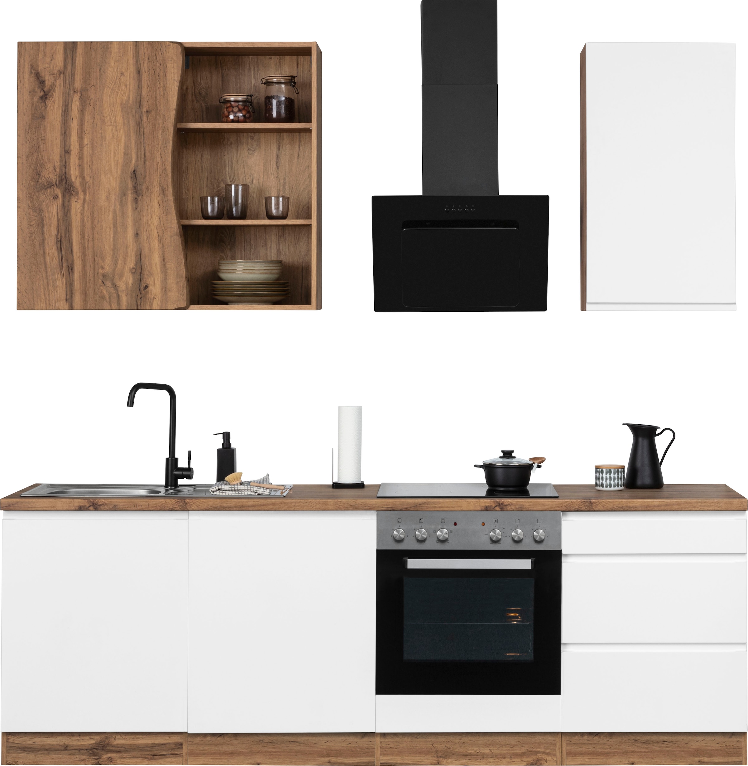 Kochstation Küche »KS-Bruneck«, 240cm breit, wahlweise mit oder ohne E-Geräte, hochwertige MDF-Fronten