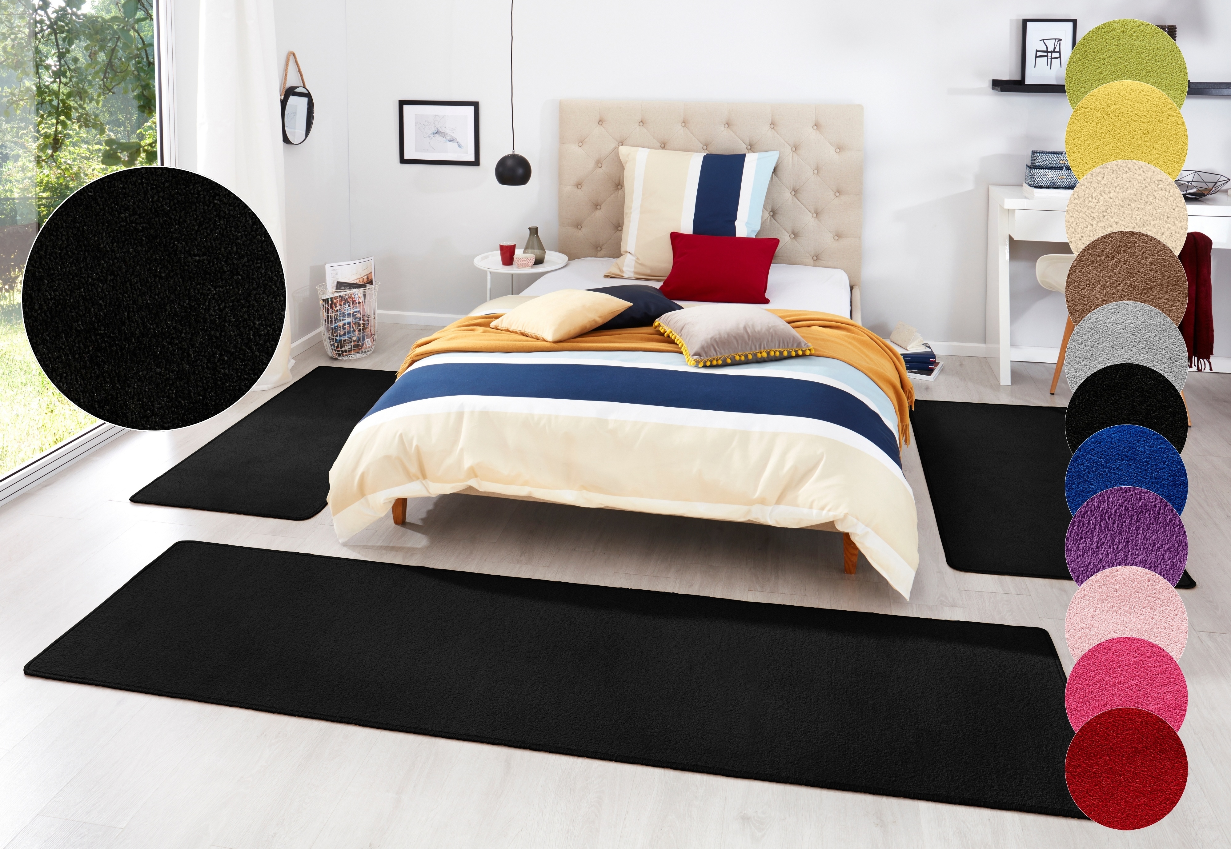 Bettumrandung HANSE HOME, H:7mm, schwarz, Obermaterial: 100% Polypropylen, Schlafzimmer, Bettumrandungen, "Fancy", Unifarben, Bettvorleger,