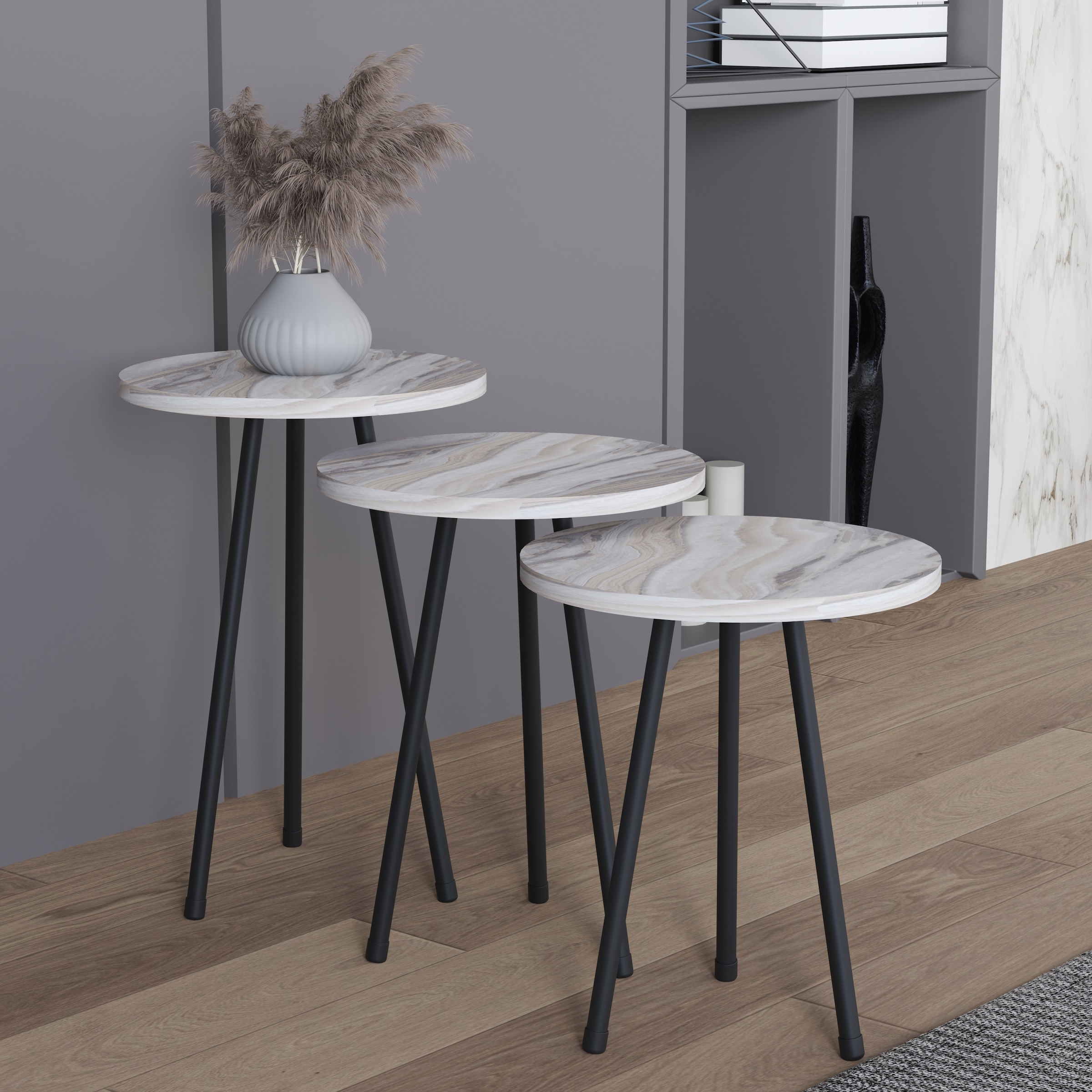 VCM Beistelltisch »3 tlg. Holz Beistelltisch Couchtisch Mamor Mirola«