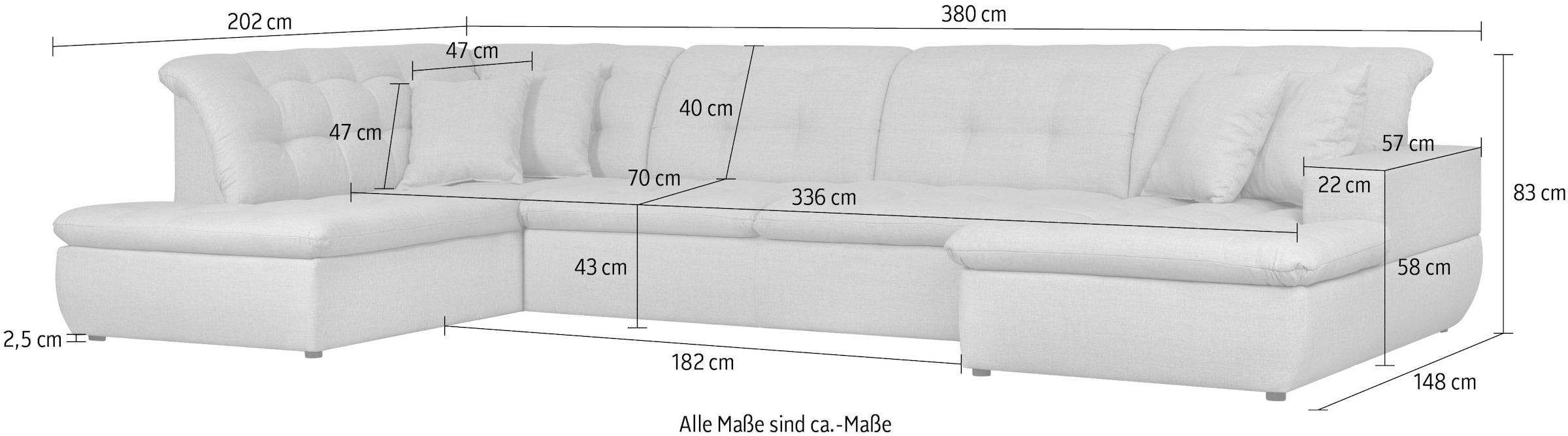 INOSIGN Wohnlandschaft »BRISBANE NEU U-Form«, mit feiner Steppung, Matten-Optik, incl. Zierkissen