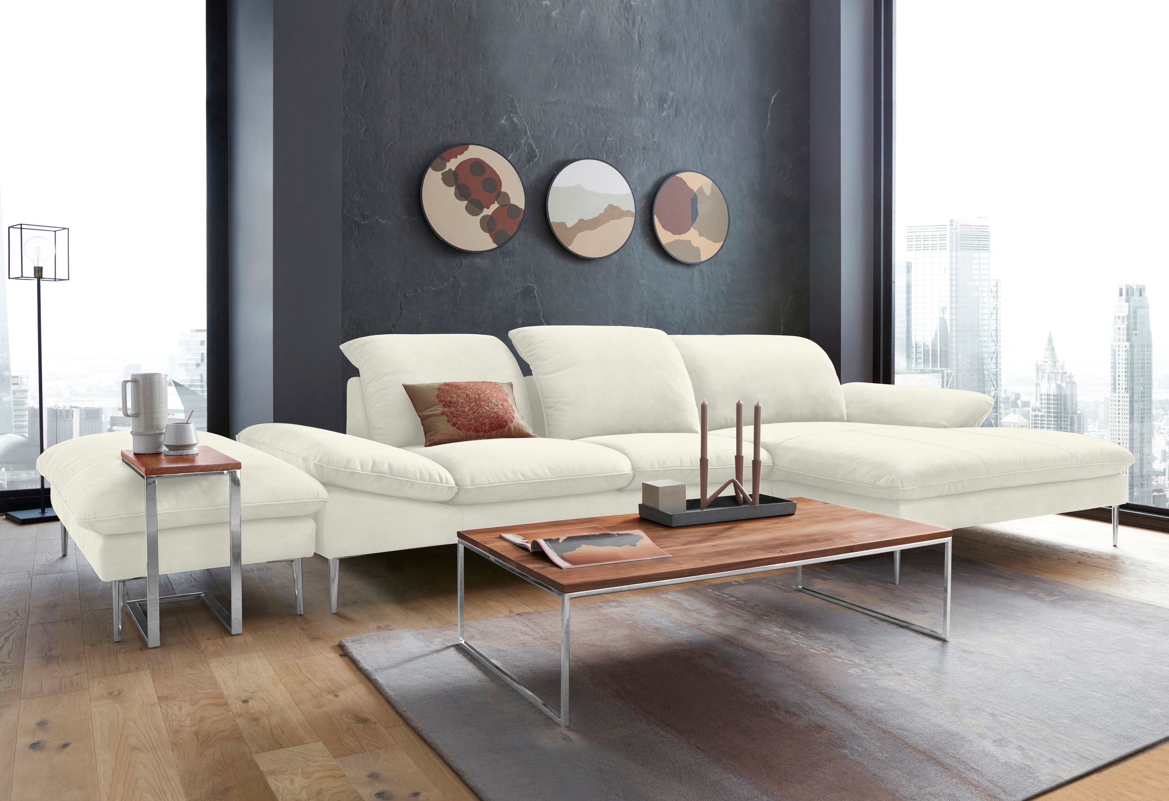 W.SCHILLIG Ecksofa »enjoy&MORE, Designsofa, bequem, zeitlos und elegant, L-Form«, mit Sitztiefenverstellung, Füße Chrom glänzend, Breite 340 cm