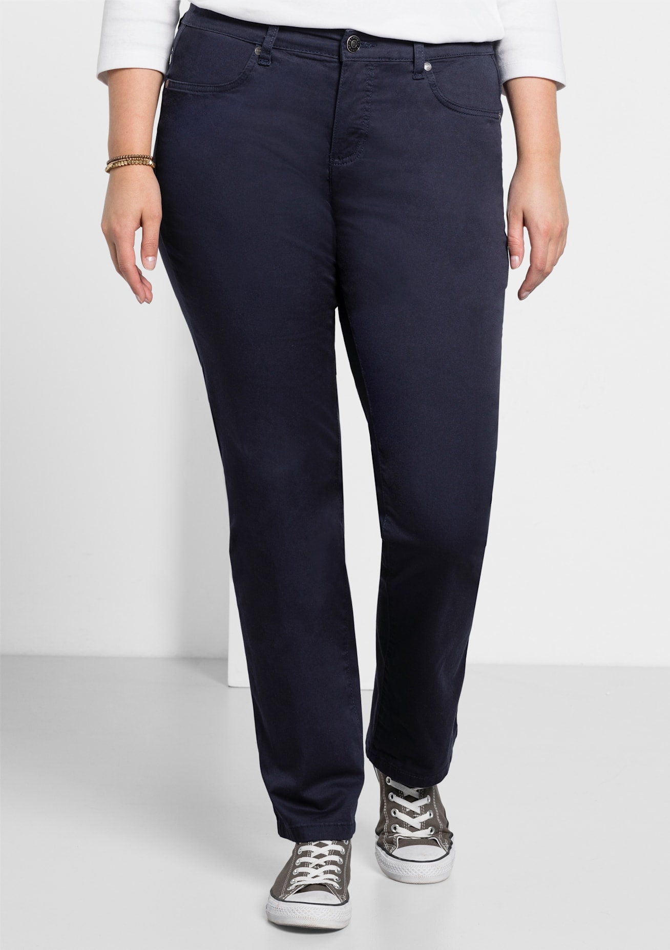 Stretch-Hose SHEEGO, Damen, Gr. 48, Normalgrößen, blau (marine), 97% Baumwolle, 3% Elasthan, unifarben, Hosen