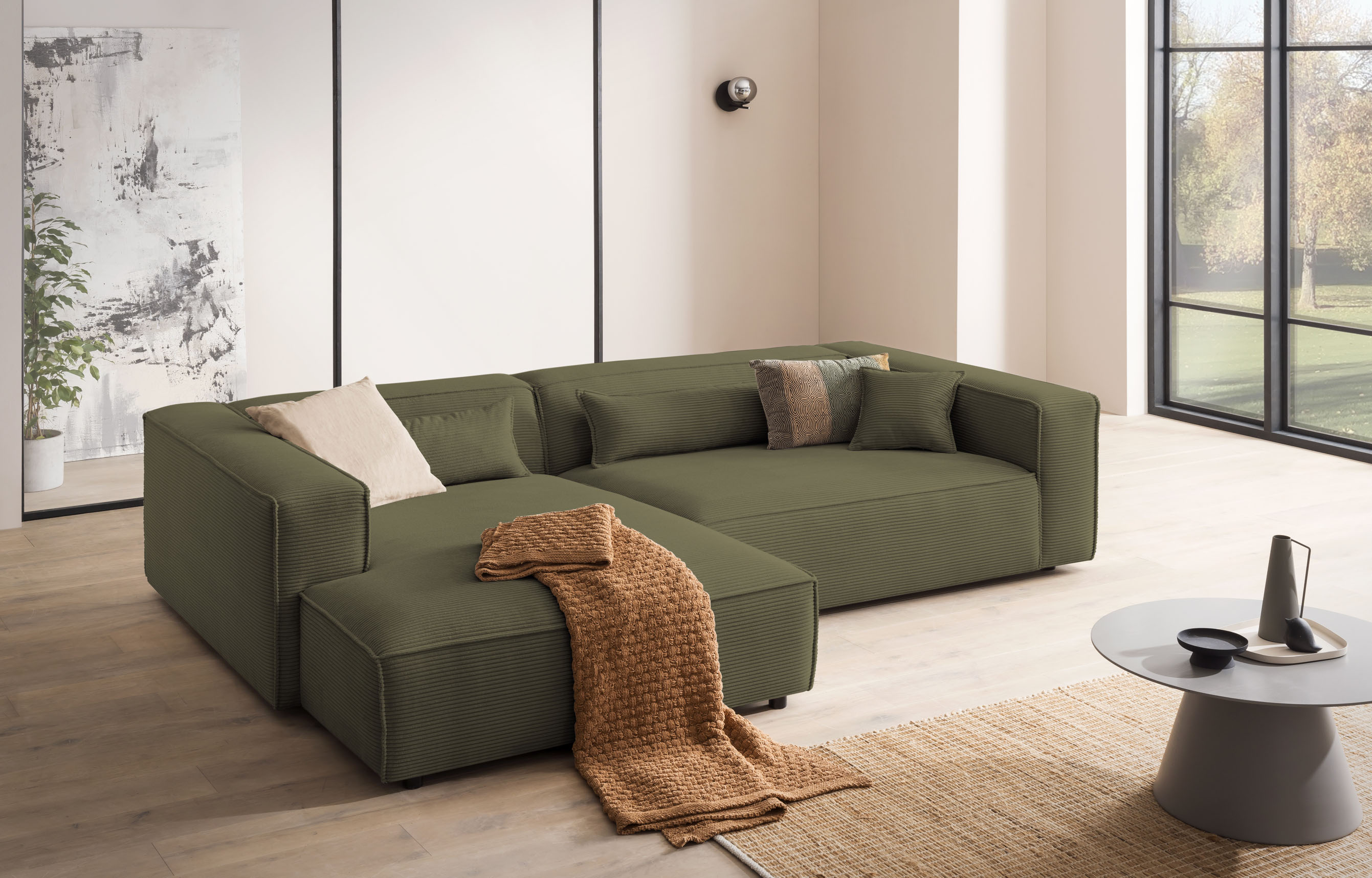 LeGer Home by Lena Gercke Ecksofa "PIARA XXL Cord, Big-Sofa, L-Form" wahlweise Ottomane rechts/links, Kedernaht, extra tiefe Sitzfläche