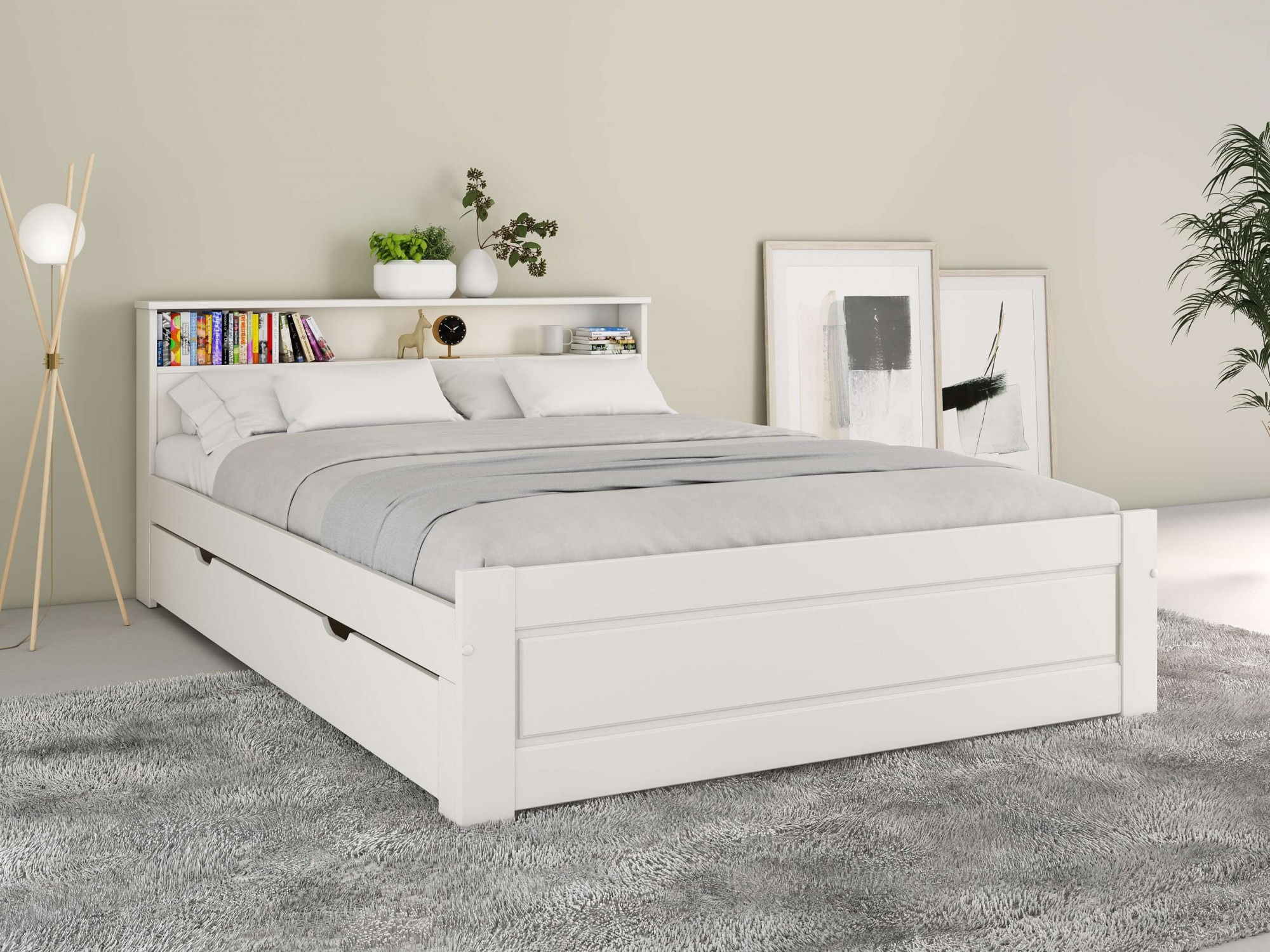 Bett »FLAVION«, (Schublade optional), Regal im Kopfteil,zertifiziertes...