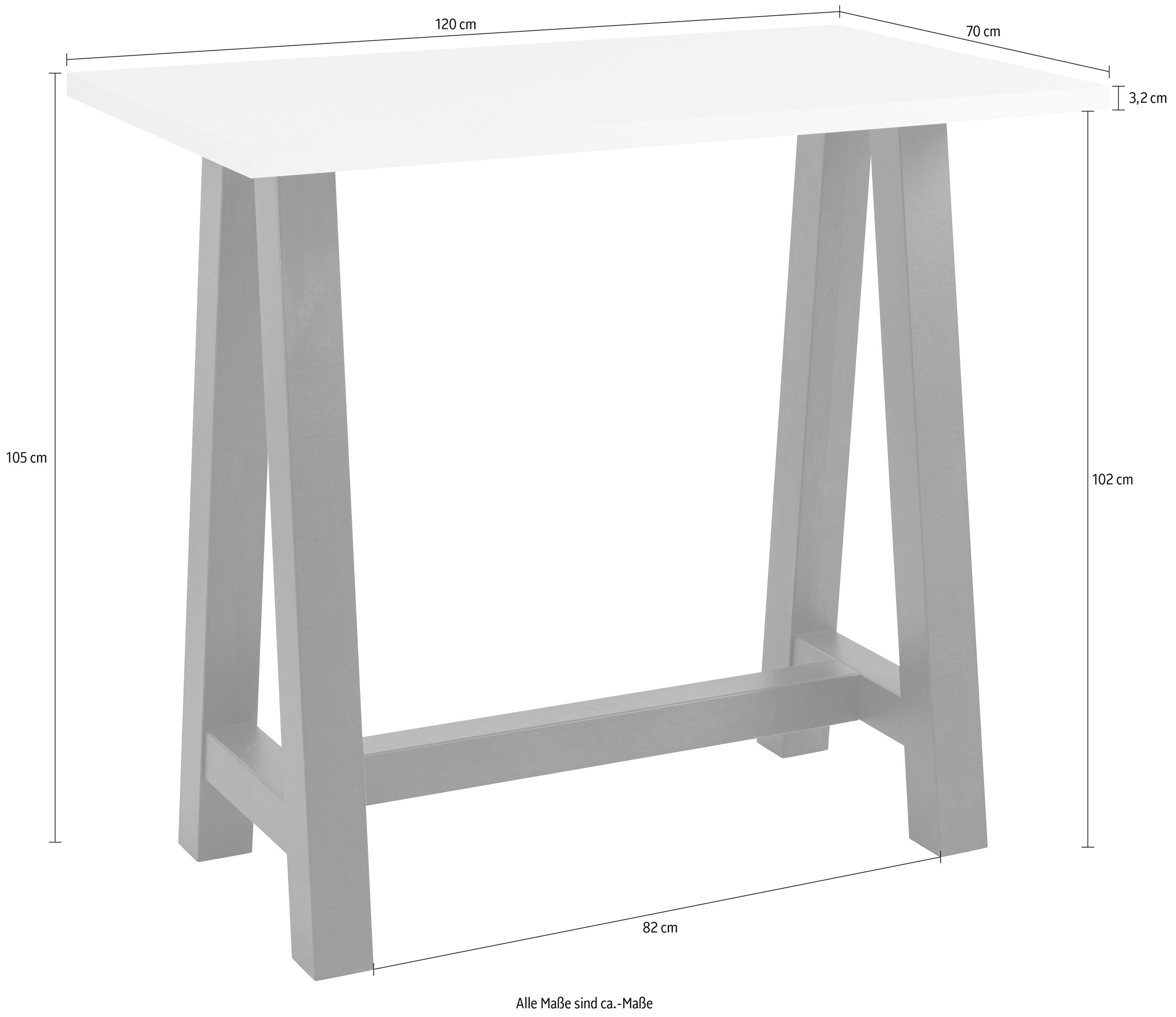 Mäusbacher Bartisch, Gestell in A-Form (Breite 120, 140 oder 160 cm)