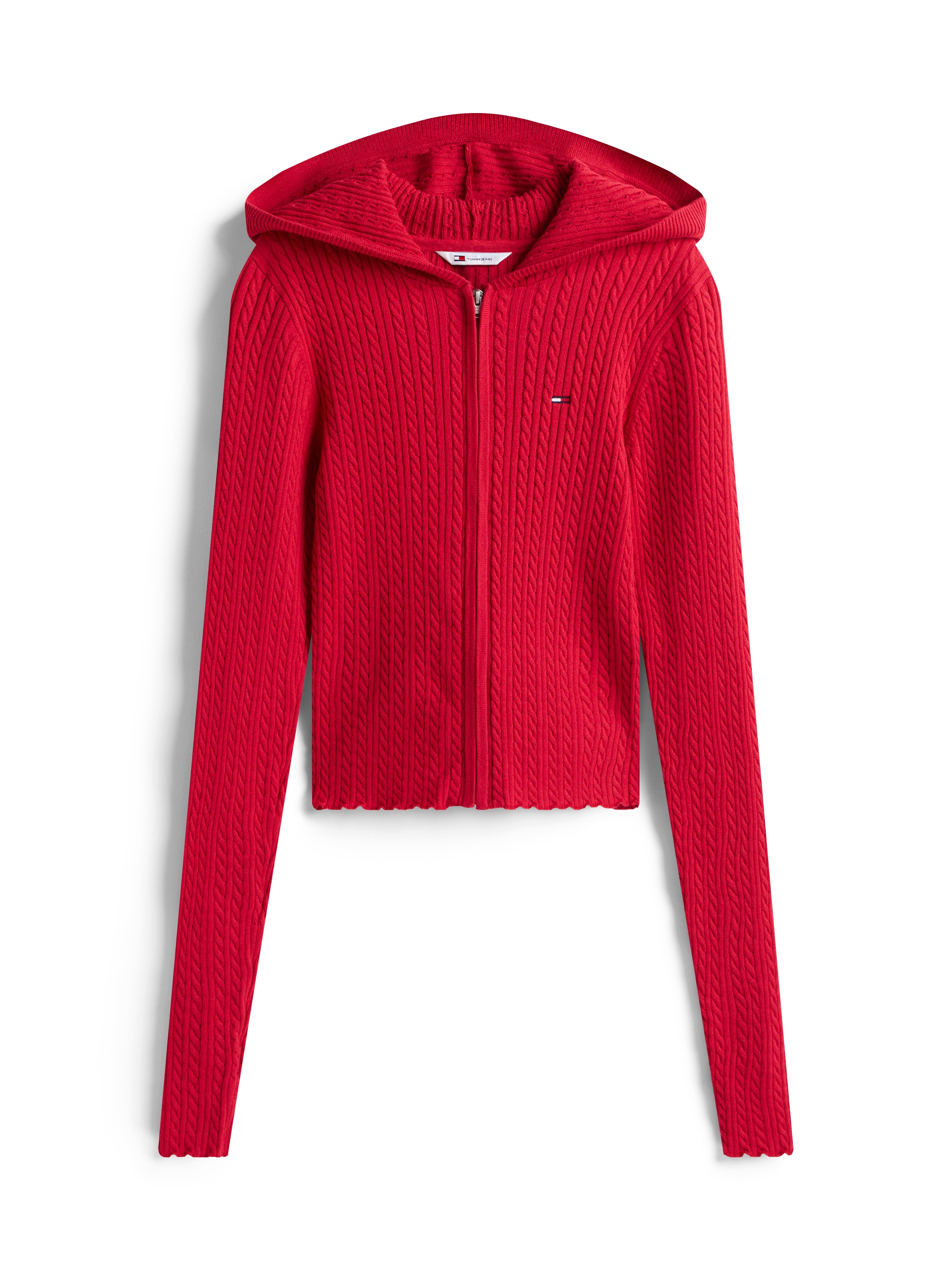 Tommy Jeans Strickjacke »TJW ESSENTIAL ZIPPER HOOD CARDI« mit Zopfstrickmuster und Kapuze