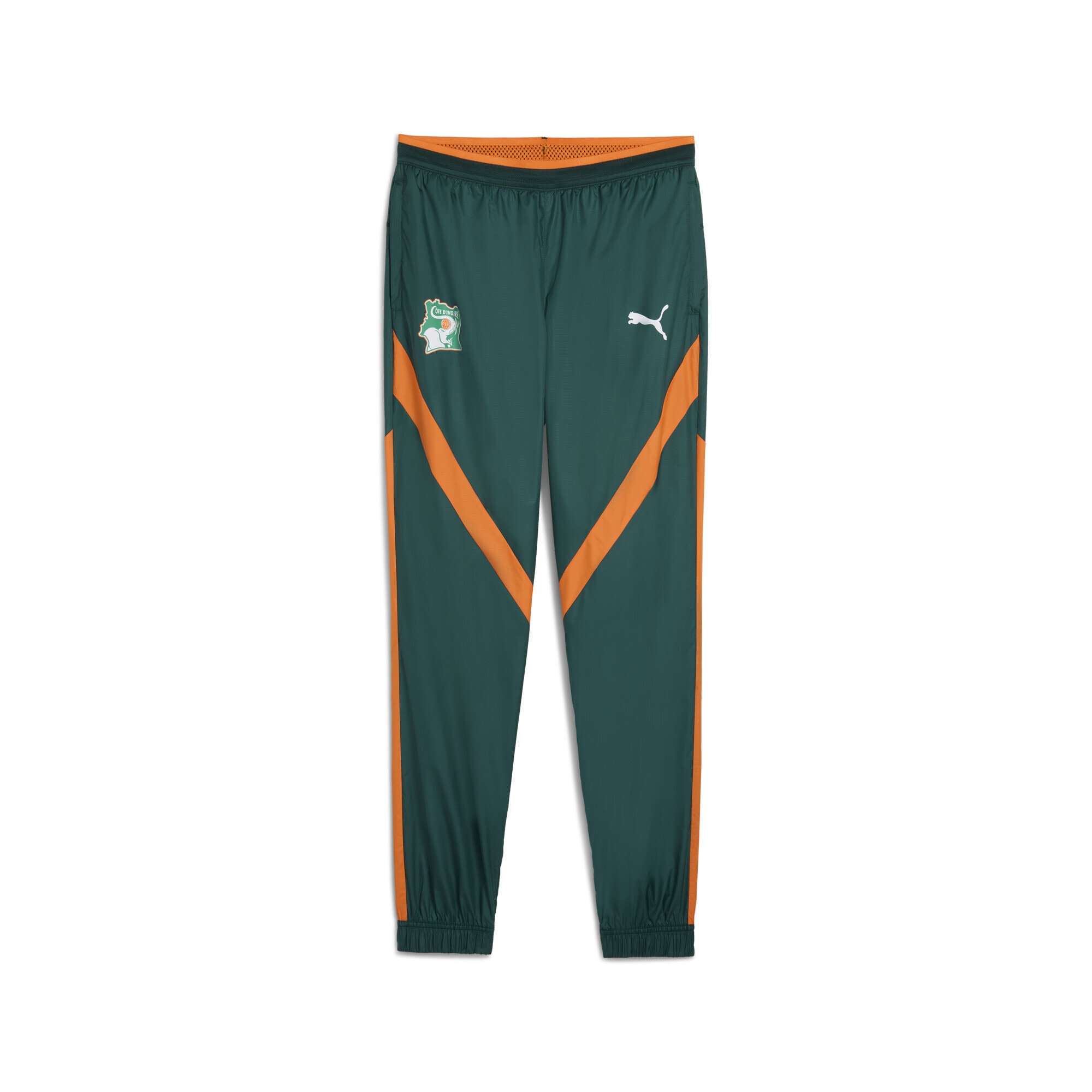 PUMA Sporthose "Elfenbeinküste 2025 Gewebte Aufwärmhose Herren"schwarz myrtle rickie orange grün, Gr. XL, unifarben, Obermaterial: 100% Polyester;