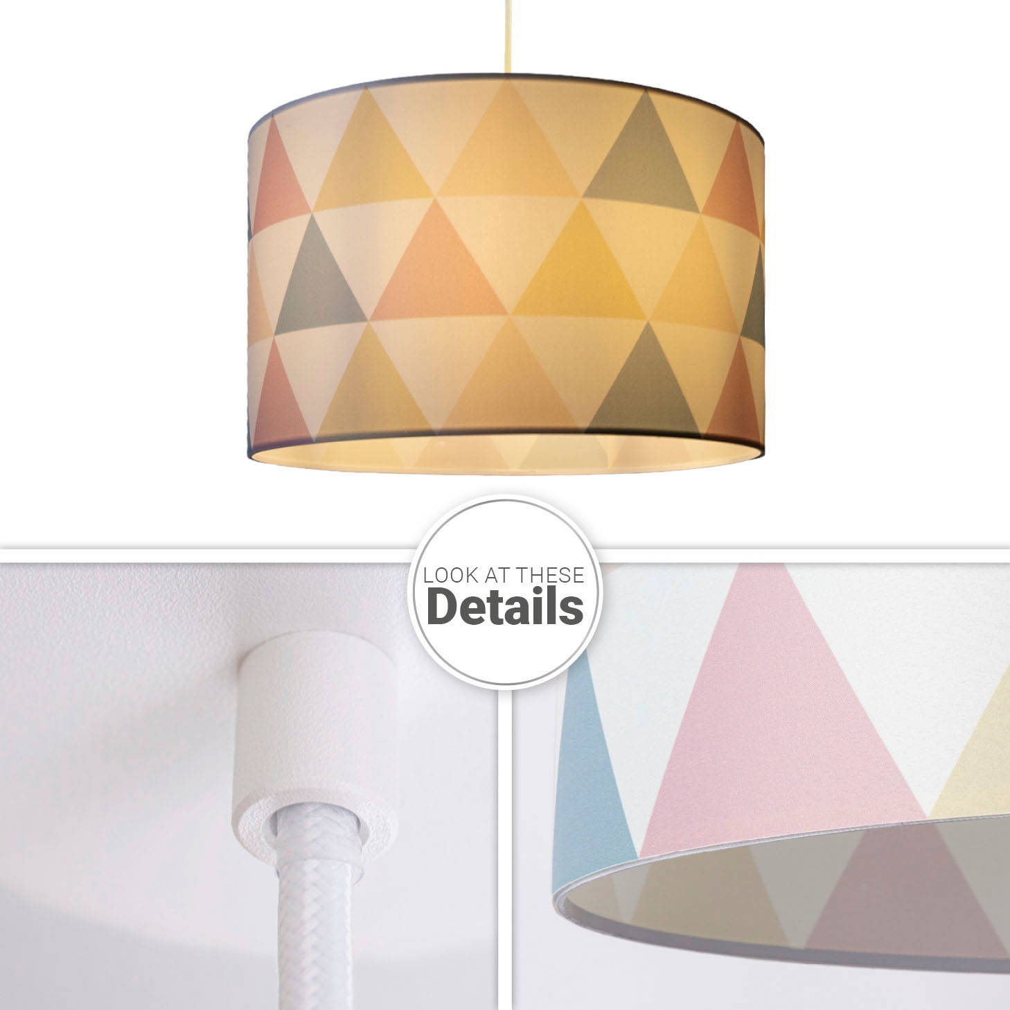 Paco Home Pendelleuchte »Hugo Delta«, Leuchtmittel E27 | ohne Leuchtmittel, Wohnzimmer Lampenschirm Modern Pendelleuchte Stoff E27 Dreieck Bunt
