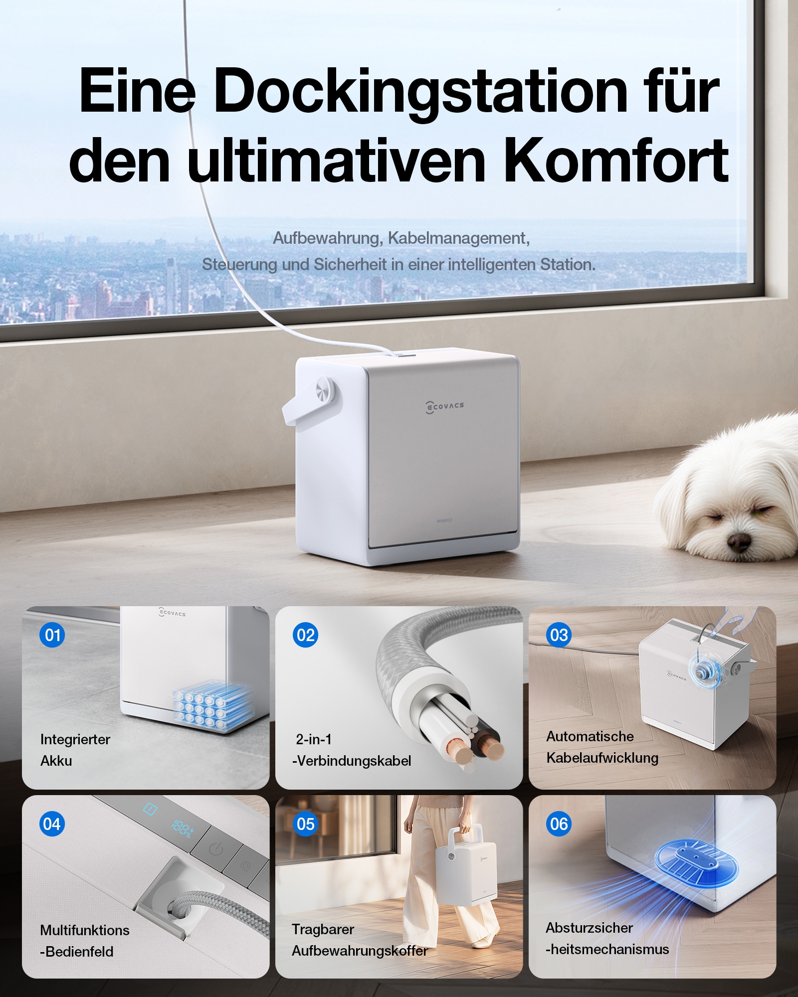 ECOVACS Fensterputzroboter »WINBOT W2S PRO OMNI« All-in-One Station, Drei-Düsen, 120ml Wassertank, Kantenreinigung