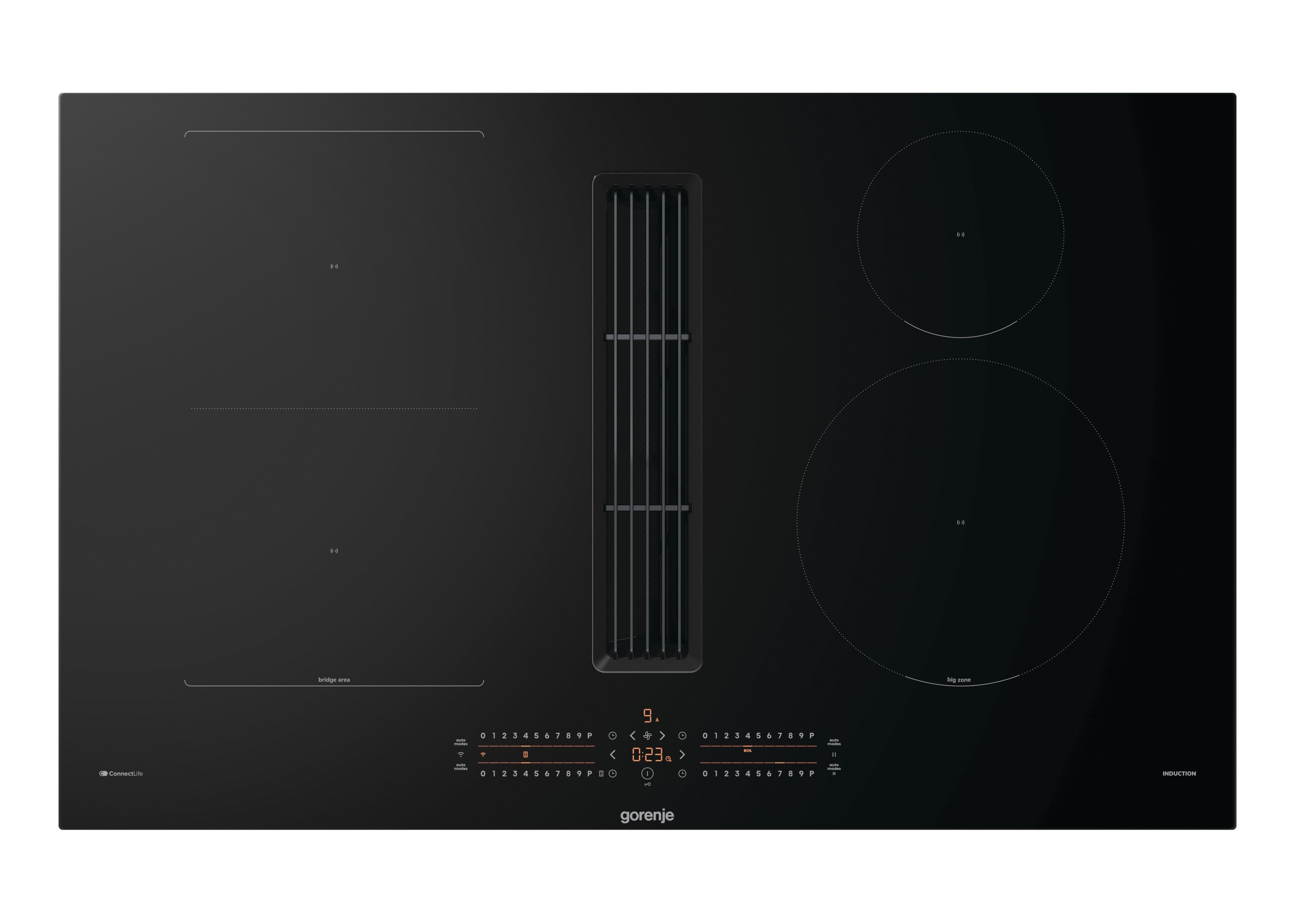 GORENJE Kochfeld mit Dunstabzug "GEH8432BSCWF", B:83cm H:23,3cm T:52cm, schwarz, Kochfelder, 80cm Induktionskochfeld mit Dunstabzug