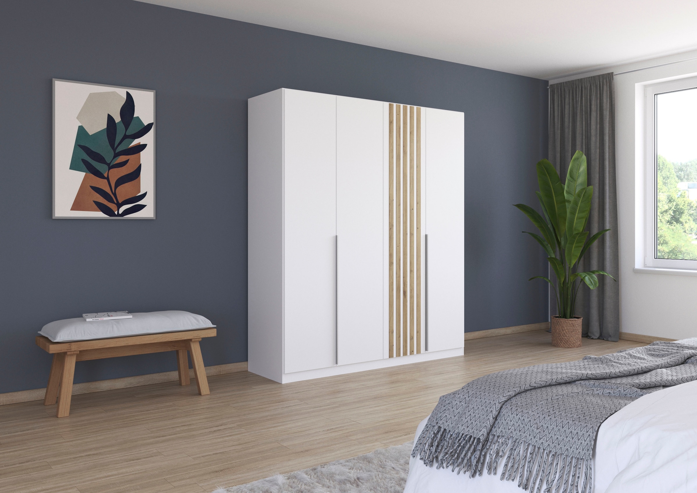 rauch Drehtürenschrank »Kleiderschrank Schrank Garderobe Garderobenschrank LAMELLA«, elegante Lamellen-Auflage in 3D Akustikpaneel Optik MADE IN GERMANY