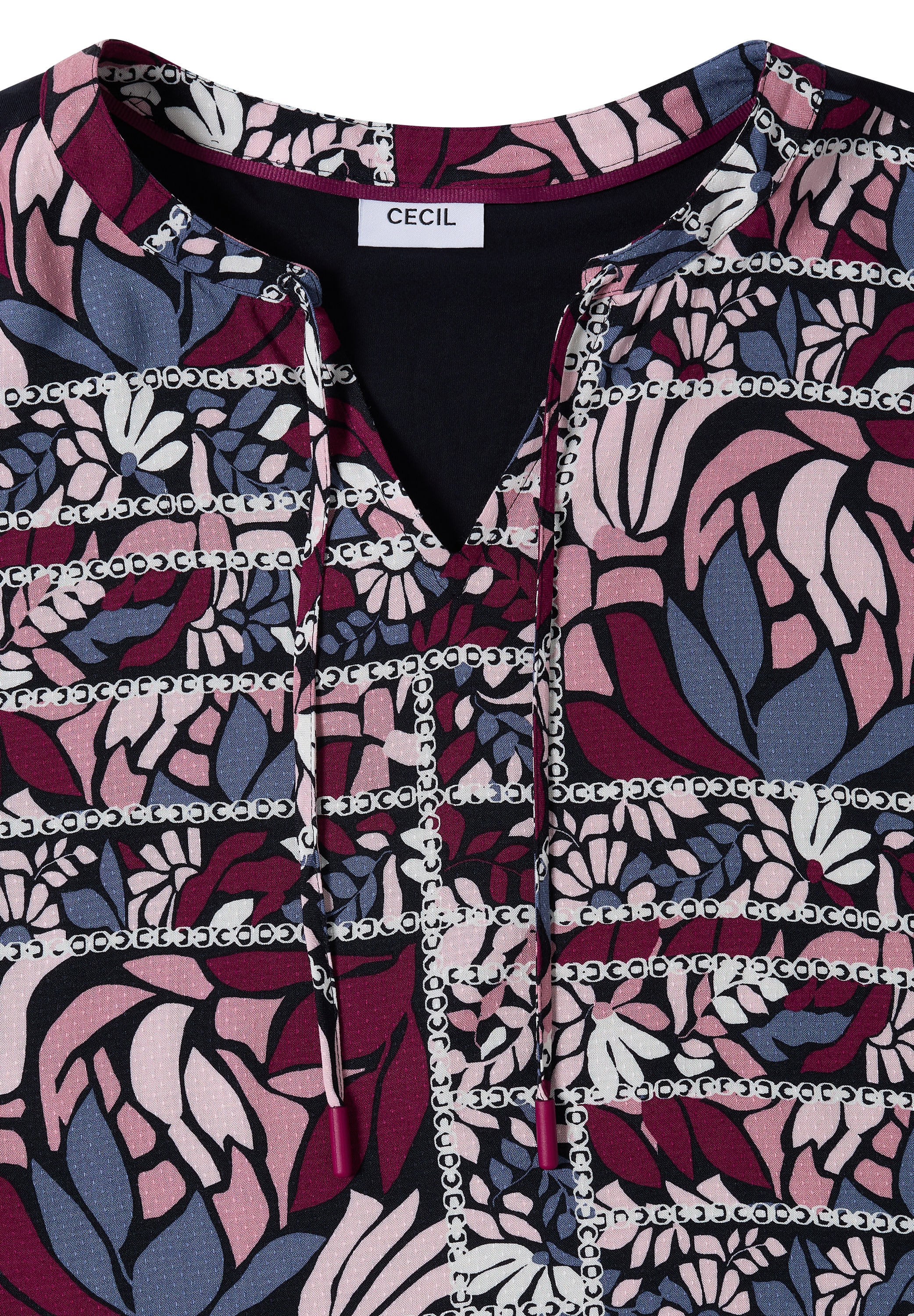 Cecil Kurzarmbluse mit geschlitztem Rundhalsausschnitt