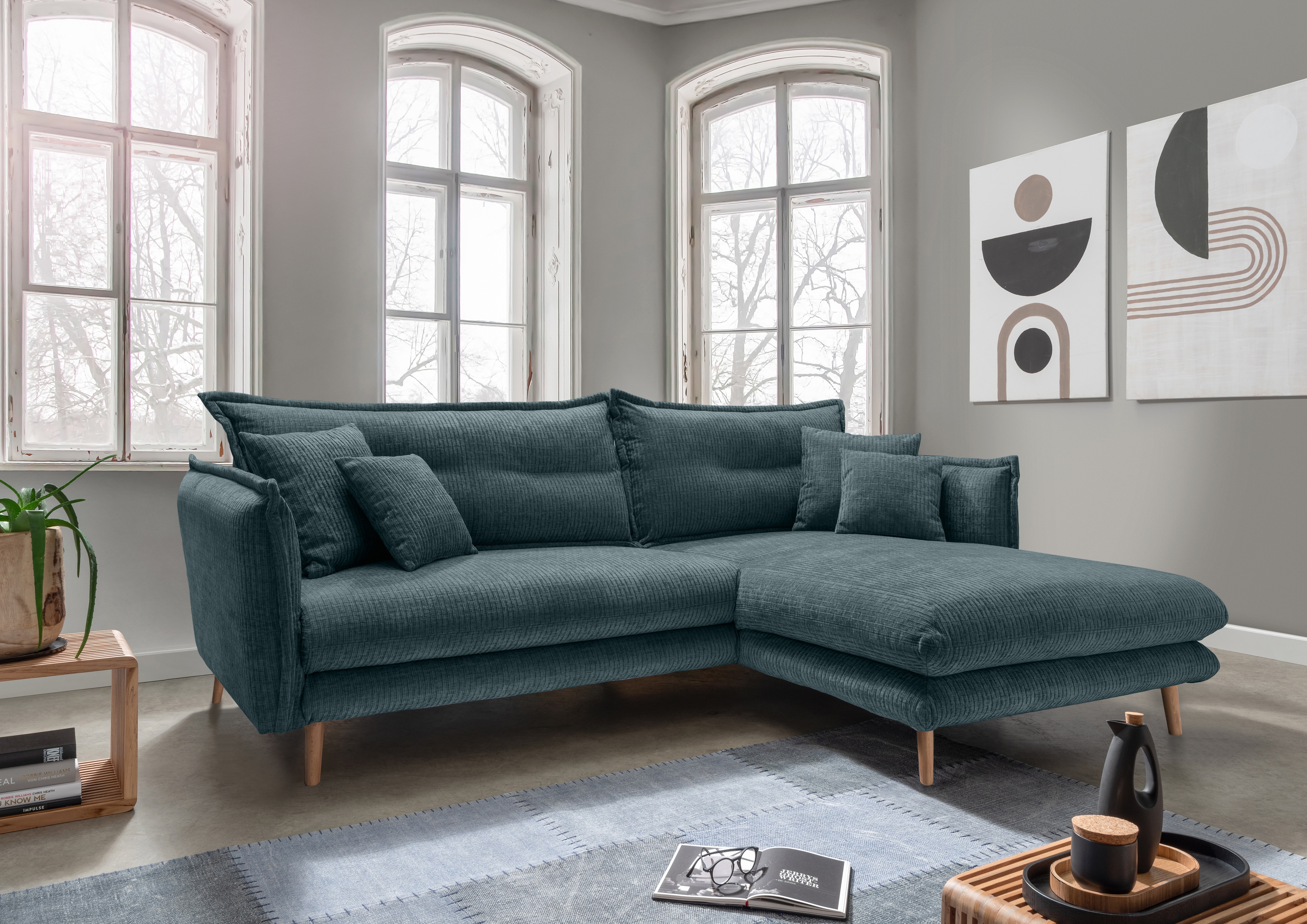 Home affaire Ecksofa "Levke, 255 x 180 cm, modern und bequem" zwei verschiedene Fußfarben wählbar