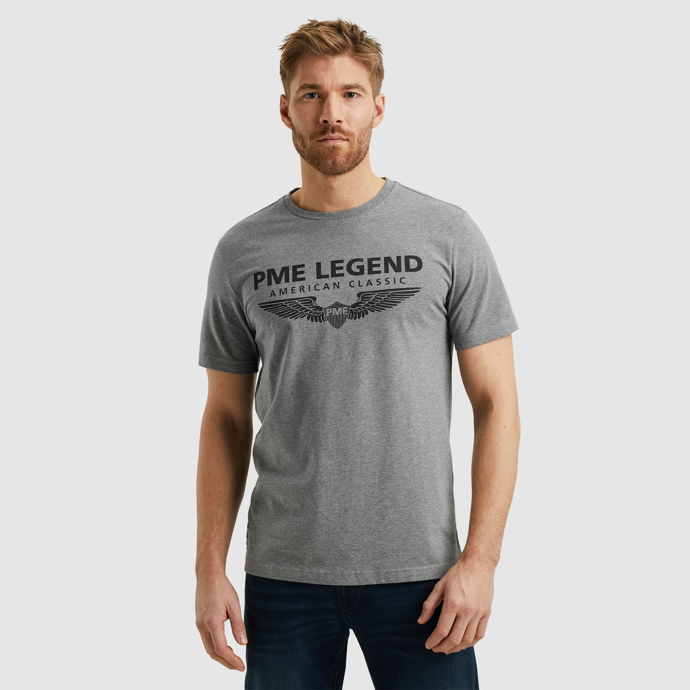 PME Legend Herren Rundhals T-Shirt R-NECK COTTON ELASTHAN LOGO - Regular Fi günstig online kaufen