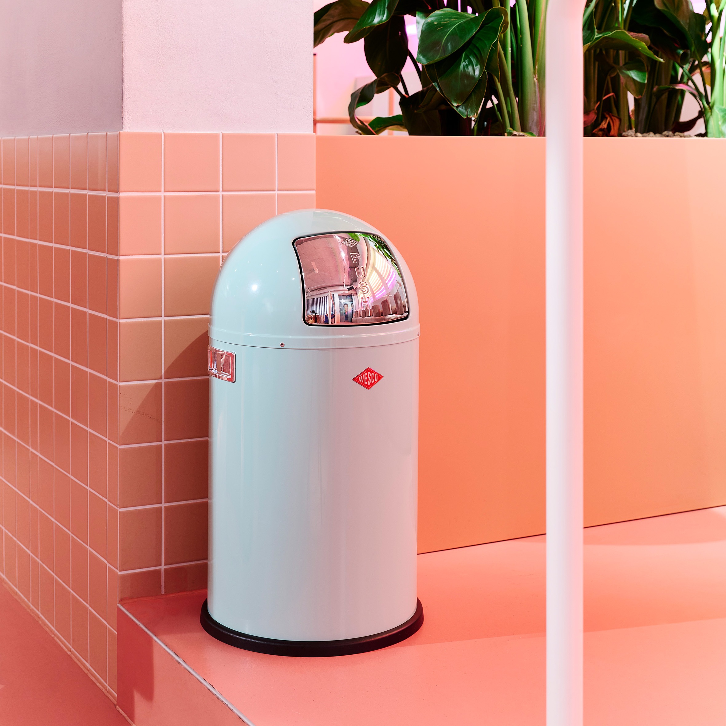 Thumbnail - WESCO Mülleimer "Pushboy Junior Abfallsammler" 1 Behälter mit Metalleinsatz, Griffe, Einwurfklappe aus Edelstahl und Bod...