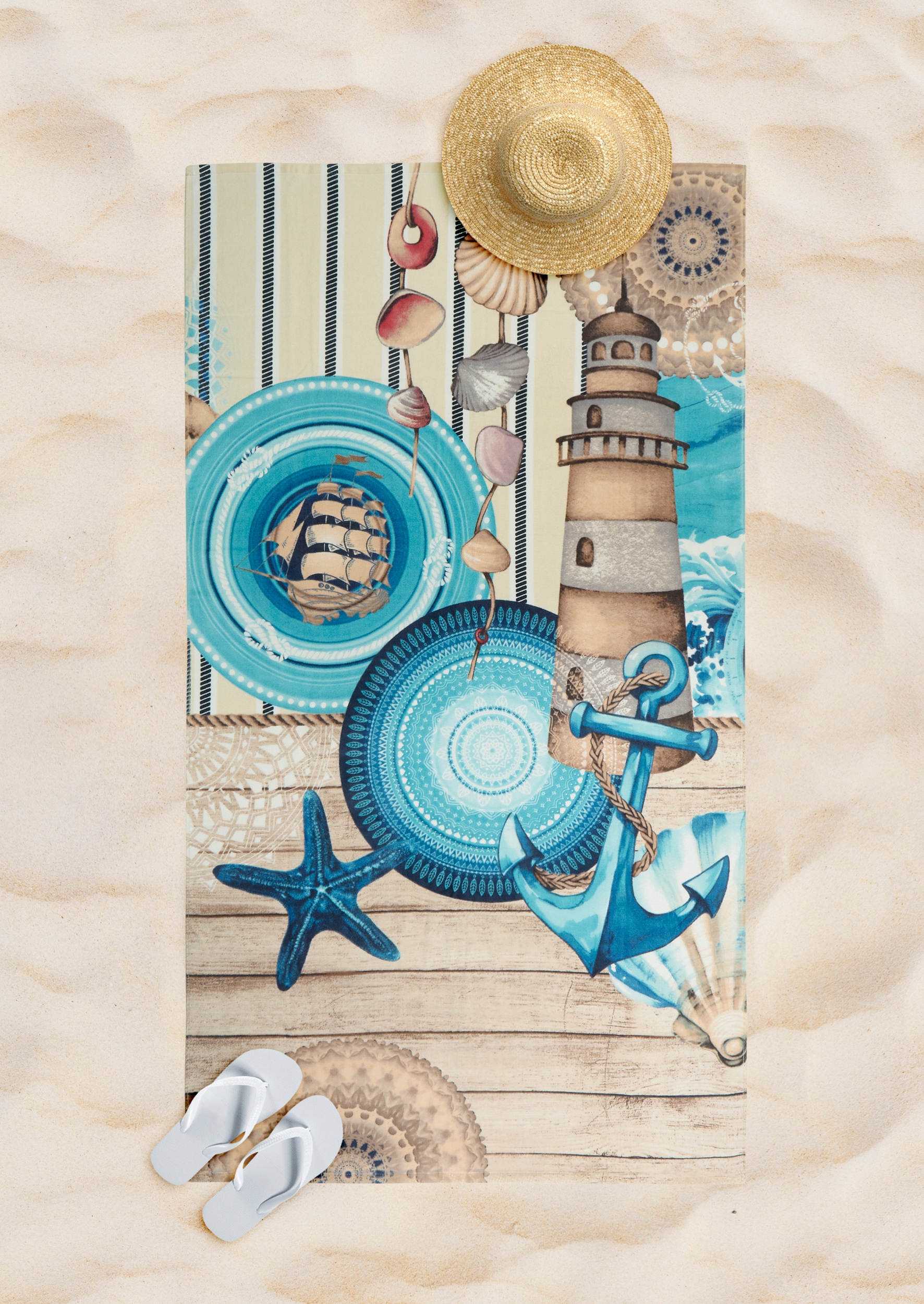 hip Strandtuch »Aldiana«, (Packung, 1 St., 1 stuck strandtuch), Hip Strandtuch, Baumwolle, Frotteevelours, 100x180, Weich, Mandala