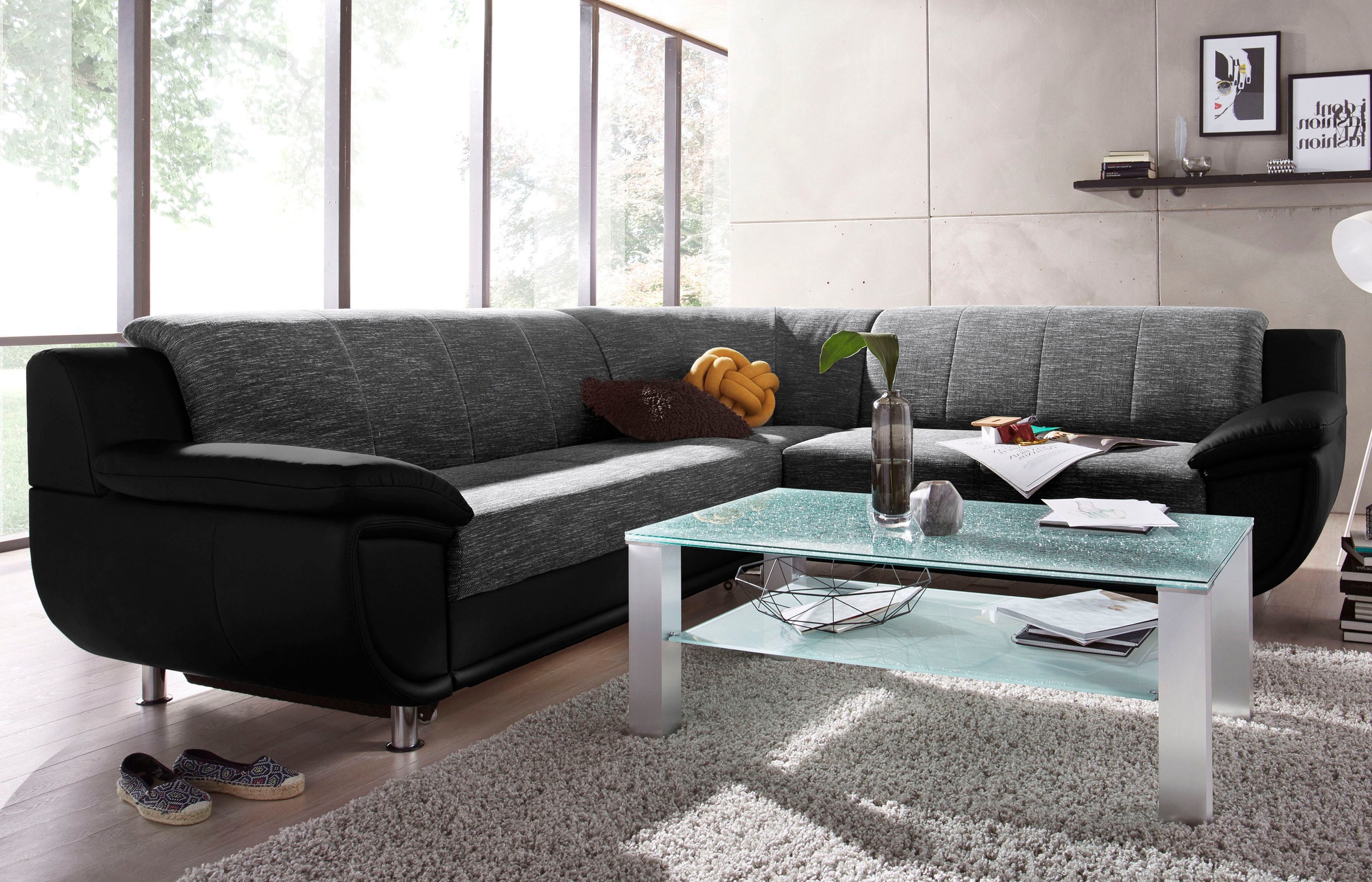 TRENDMANUFAKTUR Ecksofa »Rondo 3, zeitlos und modern, im Materialmix, L-Form«, wahlweise Federkern für hohen Sitzkomfort, wahlweise Bettfunktion