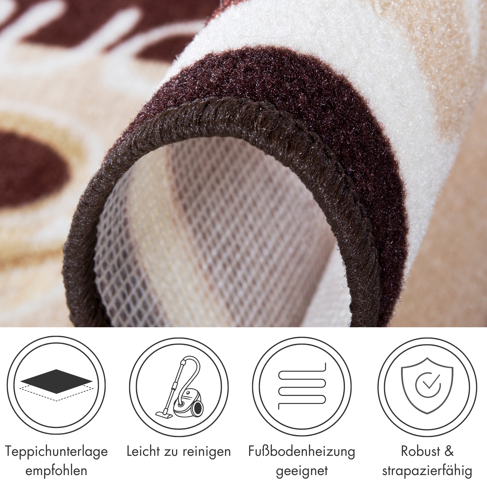 Küchenläufer ANDIAMO "Coffee" Gr. 11, braun (cappuccino), B:67cm H:5mm L:180cm, Kunstfaser, Teppiche, Motiv Kaffee, mit Schriftzug, Küche, Kundenliebling 2