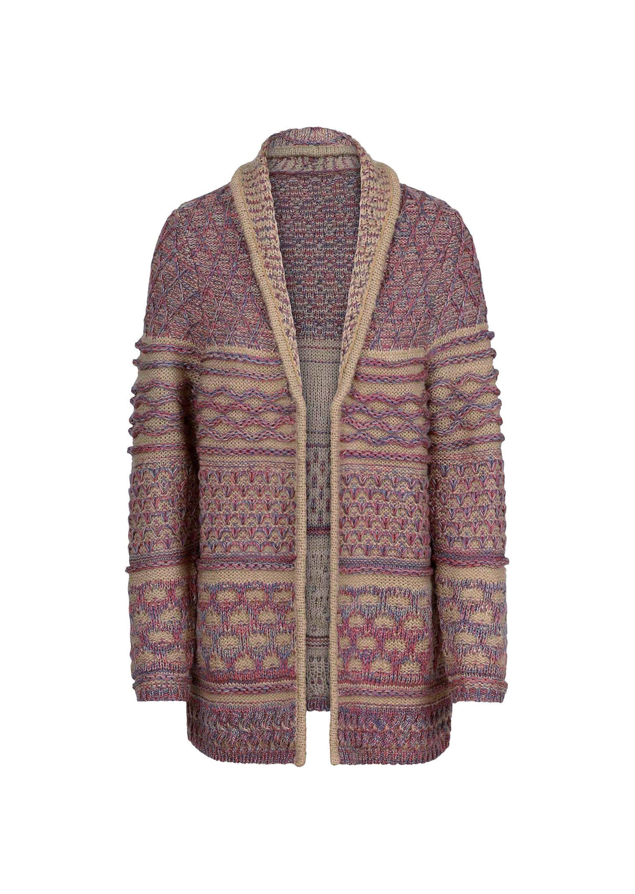 GOLDNER Strickjacke "Jacquardstrickjacke mit Schalkragen" mit Multicolorgarn gestrickt