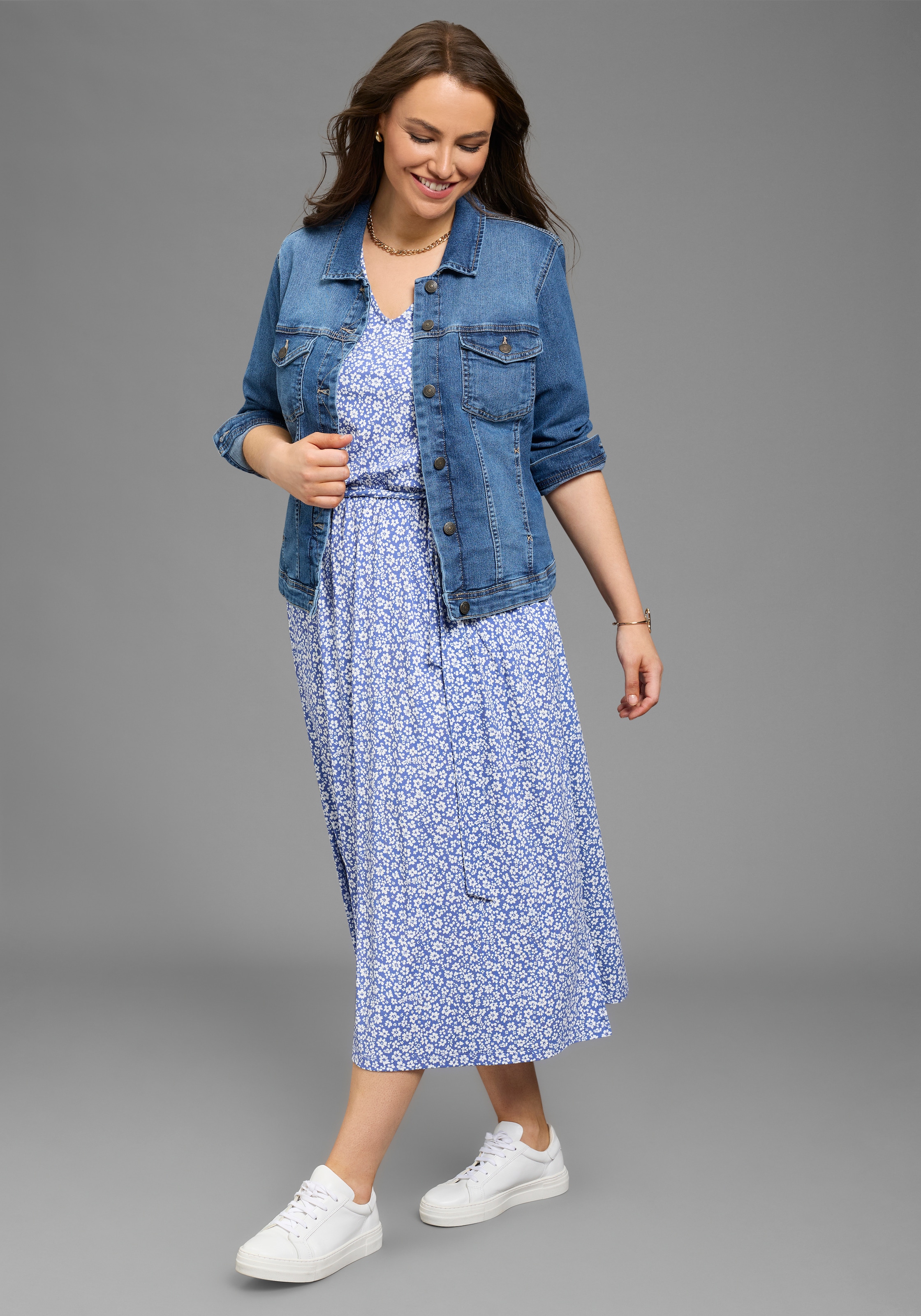 Laura Scott CURVE Midikleid Eingrifftaschen in geblümter Optik