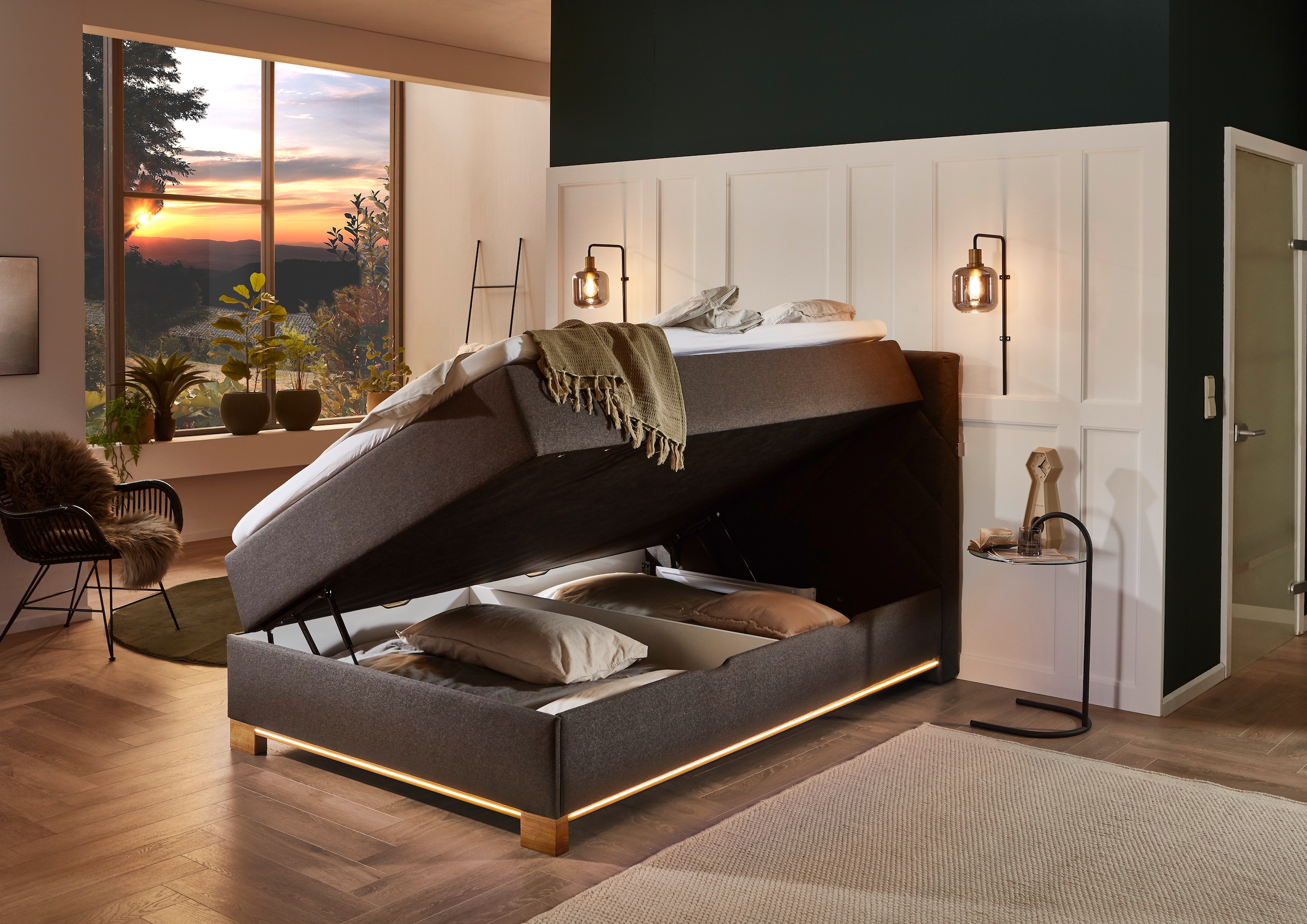 meise.möbel Boxspringbett »Messina«, inkl. Bettkasten, LED-Beleuchtung und Topper