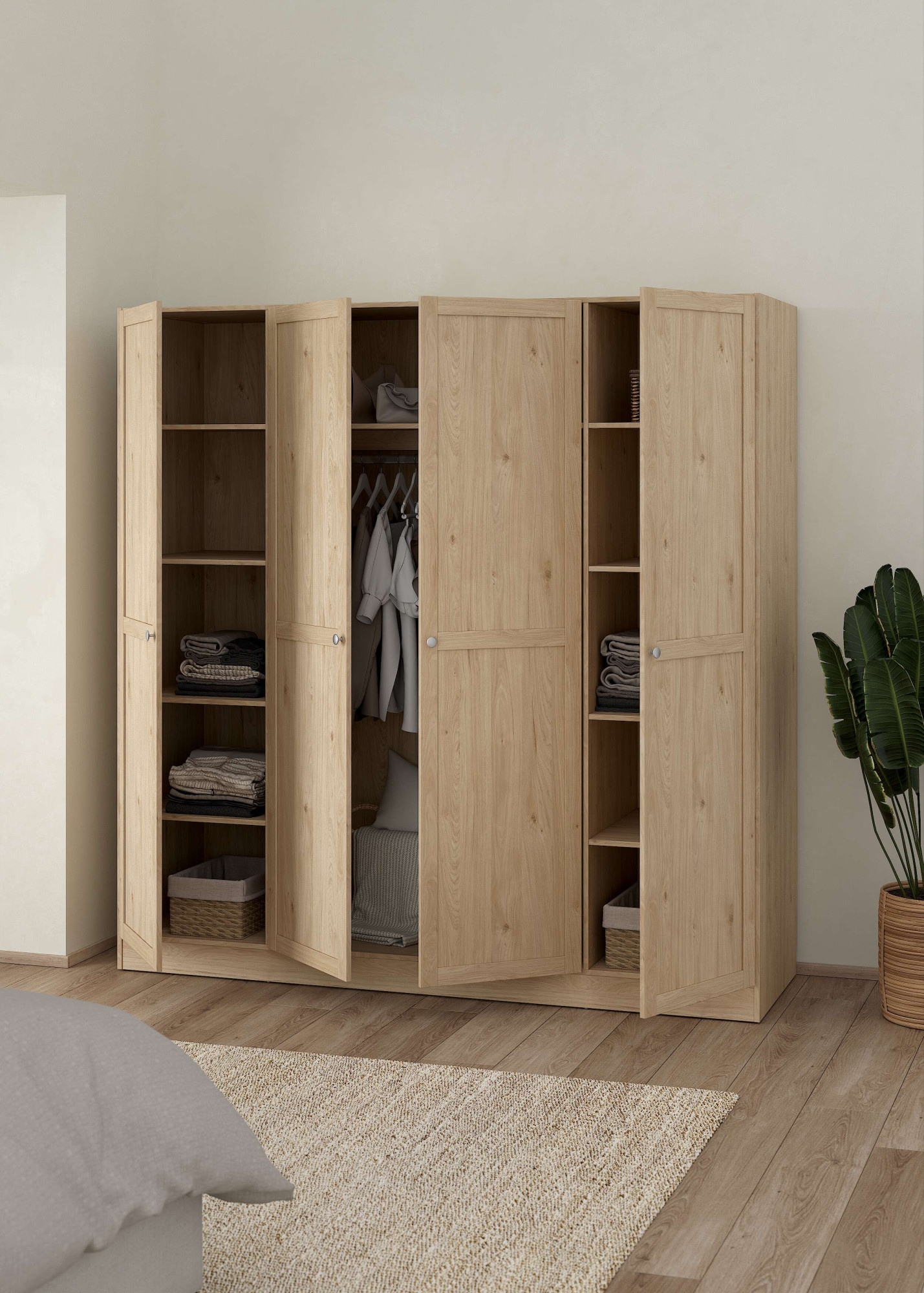 Home affaire Kleiderschrank »Billund Aufbewahrung Kasten Schrank Stauraum«, mit Rahmentüren, Einlegeböden, 1 Kleiderstange, B: 147 oder 195 cm