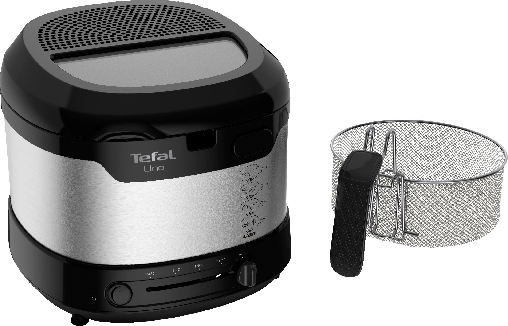 Tefal Fritteuse "UNO M Edelstahl", 1600 W, Kapazität 1kg, Thermostat, Sichtfenster, Abtropfposition, FF215