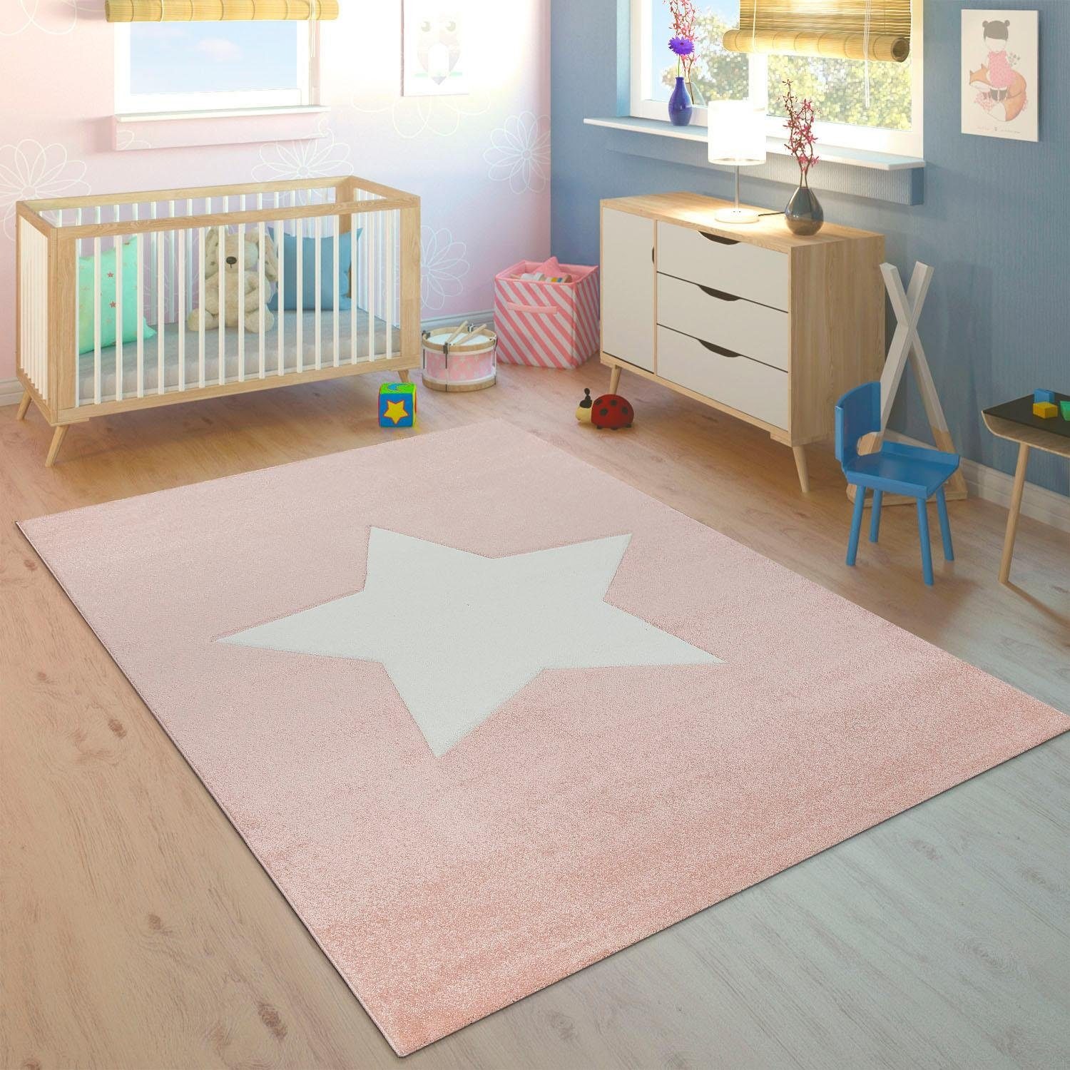 Paco Home Kinderteppich »Cosmo 397«, rechteckig, 18 mm Höhe, 3D-Design, Motiv Stern, Pastell-Farben, Kinder- und Jugendzimmer