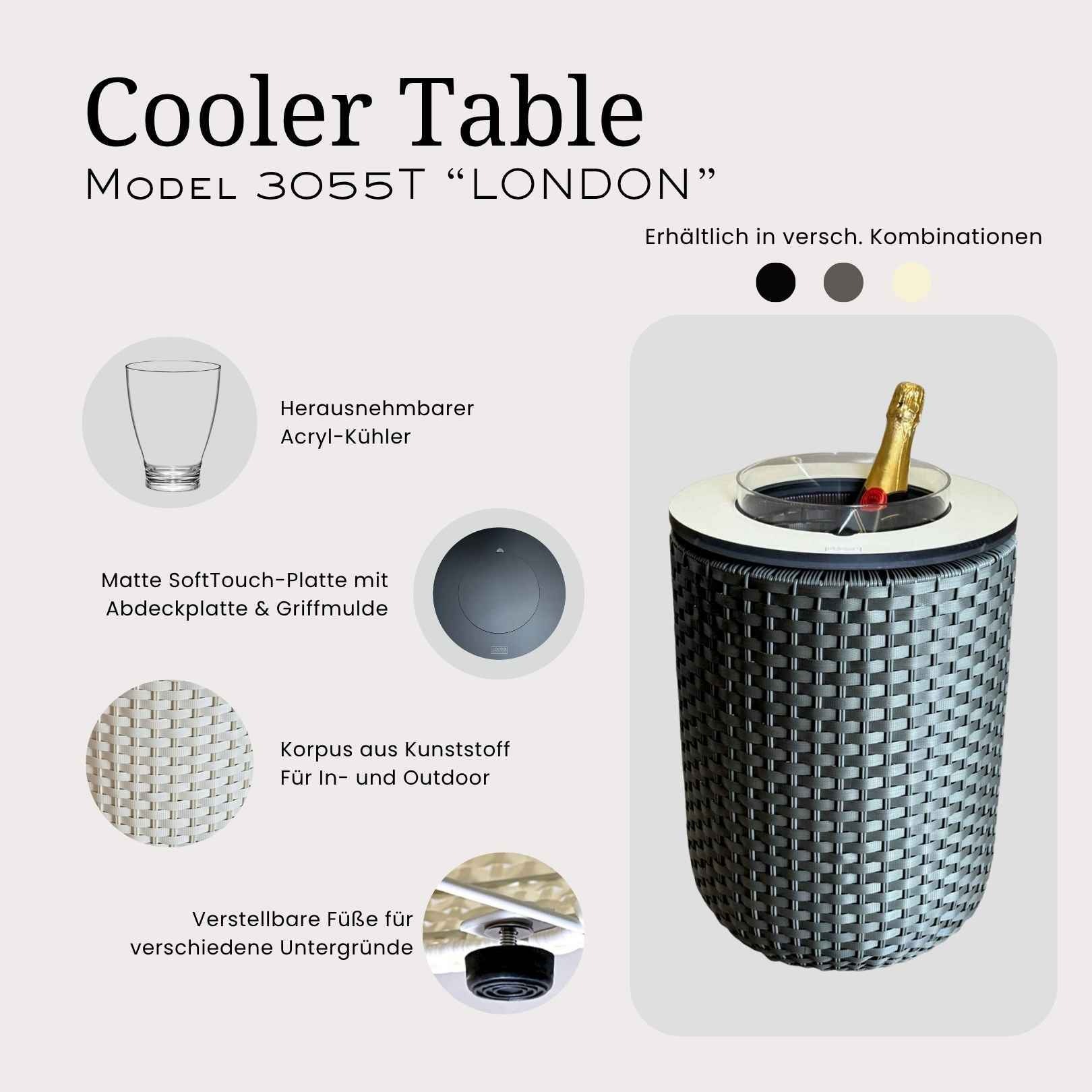 Beistelltisch COOTAB COOLER TABLE "4-in-1 Loungetisch mit Acryl-Kühler London 50 cm", beige (champagner), B:34cm H:50cm T:34cm, Tische, Beistelltisch, Wetterfest, Pflegeleicht, Hitzebeständig, Verstellbare Füße 2