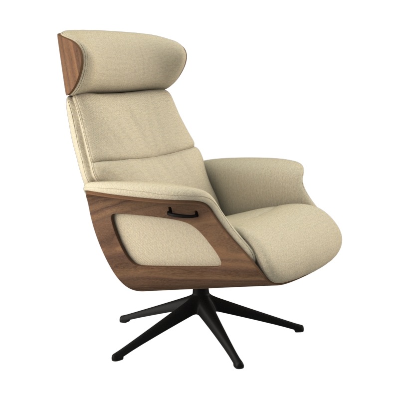 FLEXLUX Relaxsessel »Clement Relaxstuhl, Polstersessel, Liegesessel, TV-Sessel,«, Rücken- & Kopfteilverstellung, Drehbar, Armlehne Walnuss, Fuß Schwarz