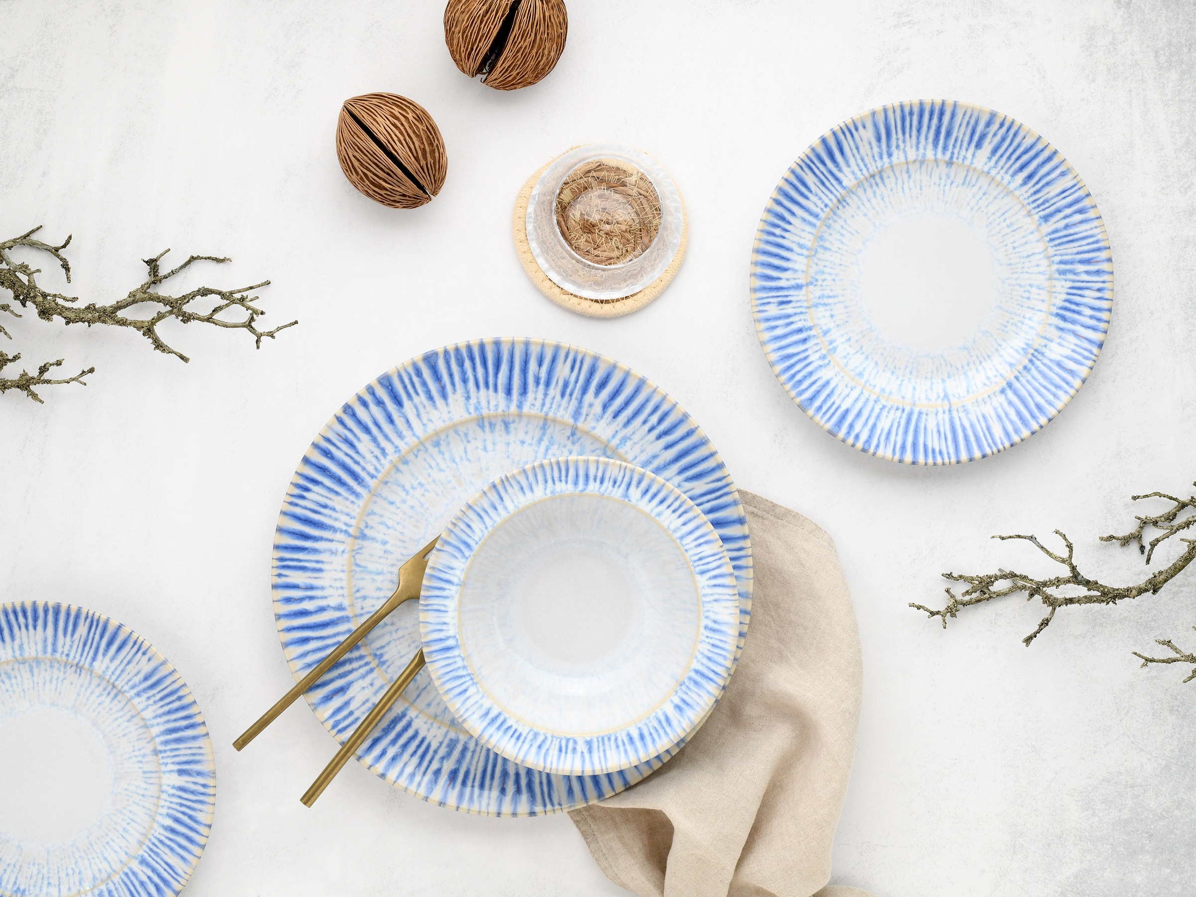 CreaTable Teller-Set »Rondo Summertime Blau, Tellerset 12-tlg«, (Set, 12 tlg.), Maritim, Reaktivglasur