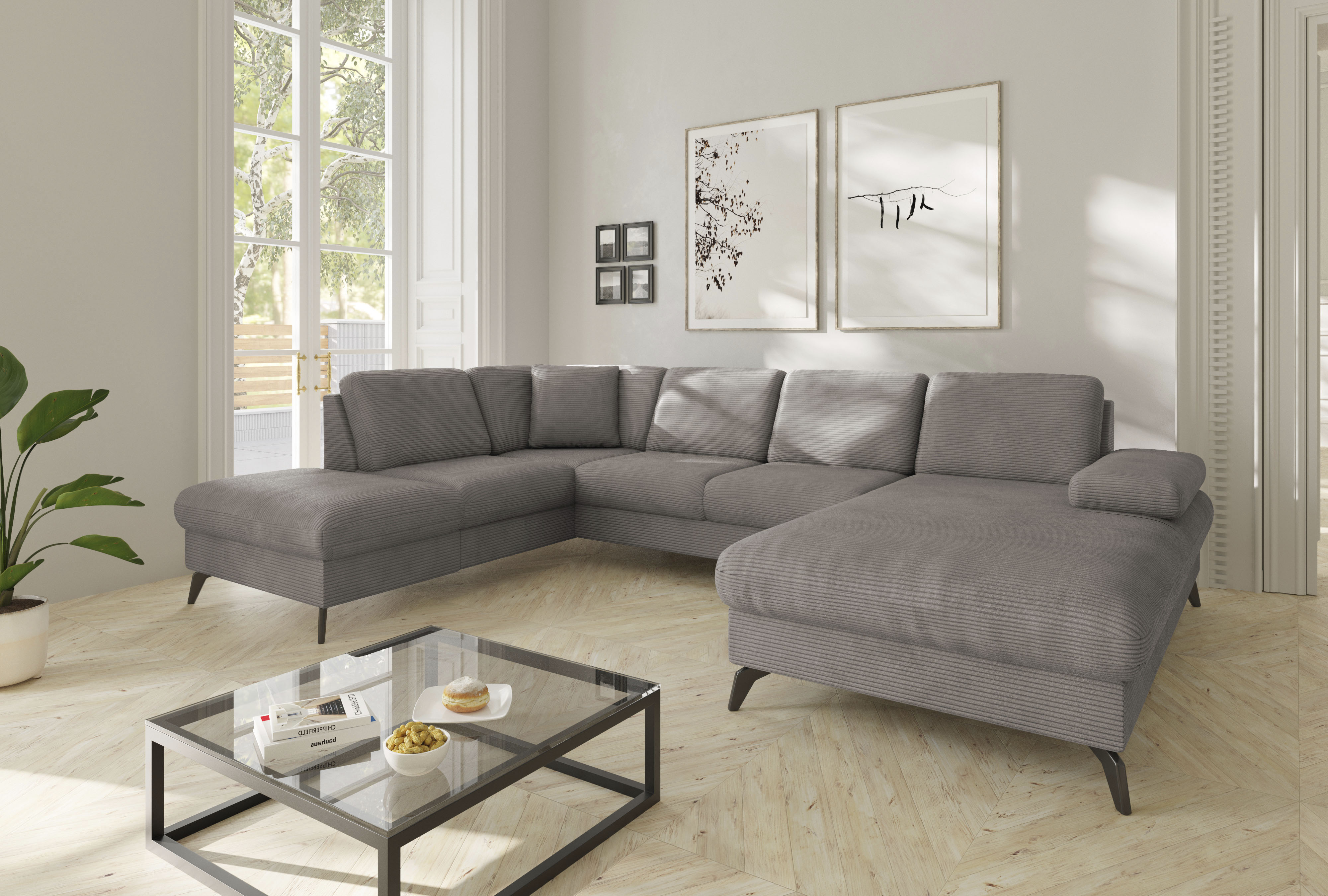 sit&more Wohnlandschaft "Morris Jubi U-Form, B: 300 cm, Armteilverstellung" optional mit Bettfunktion, 1 Zierkissen, komfortable Sitzhöhe 44 cm