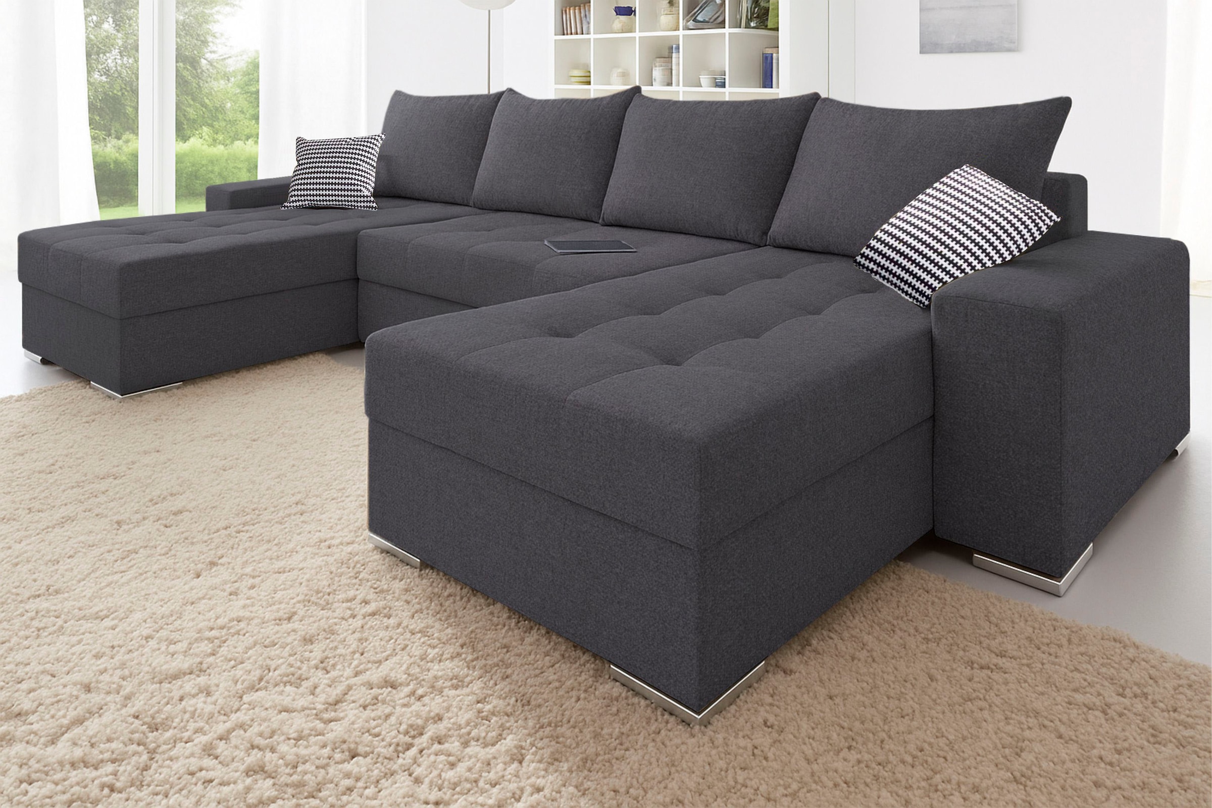 COLLECTION AB Wohnlandschaft "Josy XL U-Form, Breite: 313 cm" Schlaffunktion, Bettkasten & 2 Zierkissen, Federkern