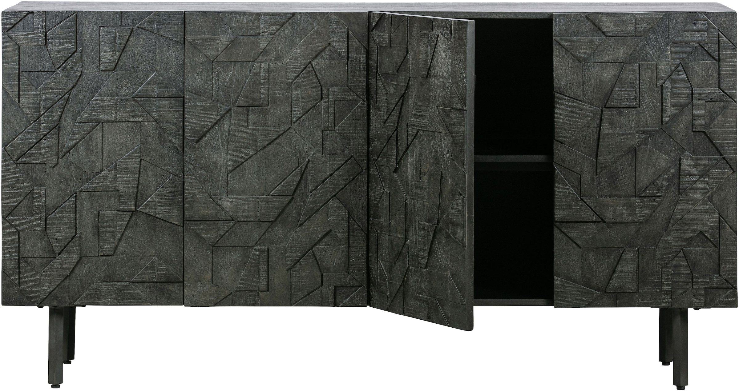 WOOOD Sideboard »Counter mit Massivmangoholz und gefrästen Türen B 160 x T 40 x H 83 cm« Tragkraft 10 kg pro Einlegeboden, Dämpfung Funktion