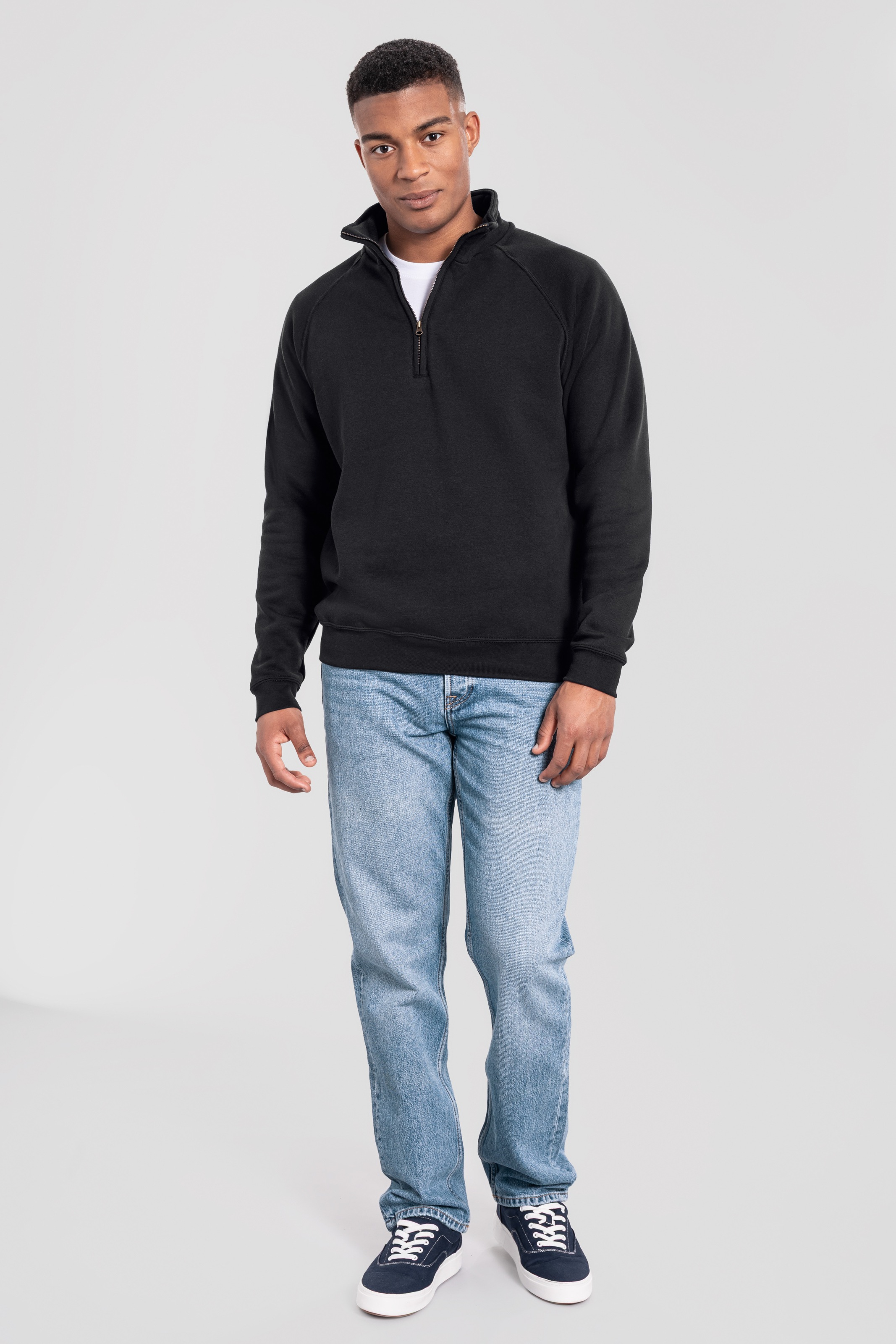 Fruit of the Loom 1100000002199 »Iconic Premium Zip Neck Sweat«, melierte Optik, aus Baumwolle und Polyester, in normaler Länge
