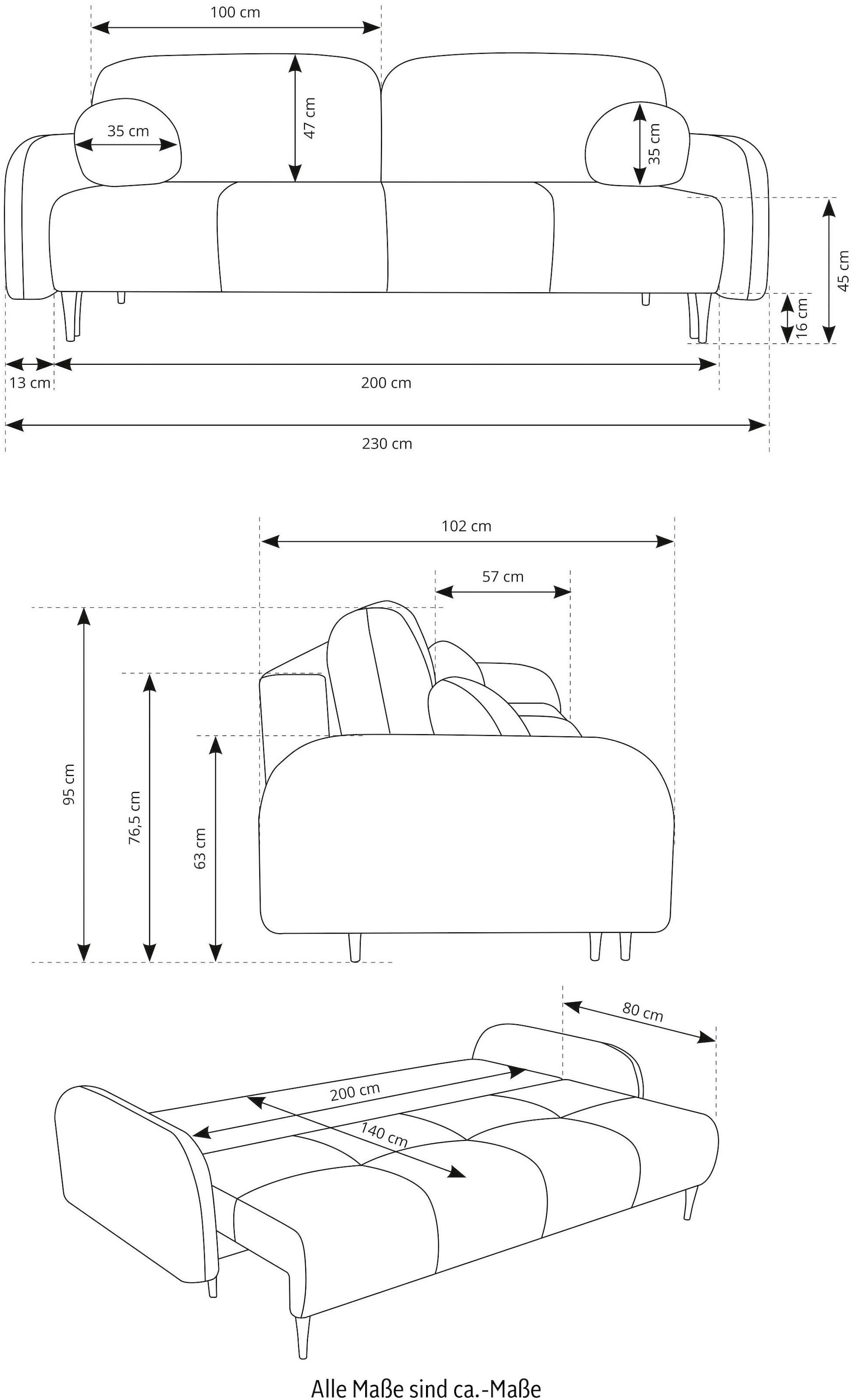 Leonique 2,5-Sitzer »BLAISE«, nachts: Schlafsofa (Liegefläche 140/200 cm), tagsüber 3-Sitzer-Sofa