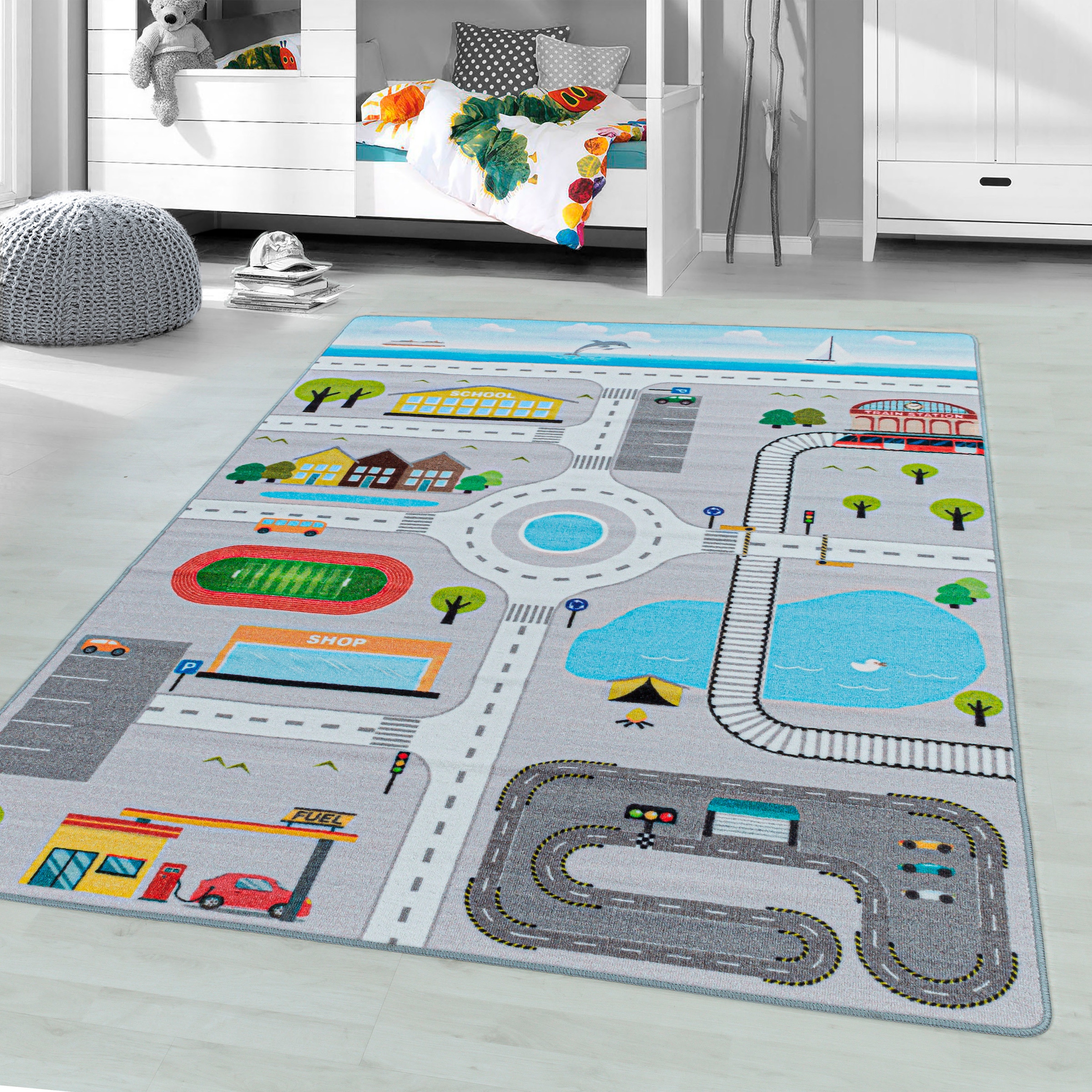 Ayyildiz Teppiche Kinderteppich »PLAY 2902«, rechteckig, robuster Kurflor, Straßen Spiel Teppich, Kinderzimmer