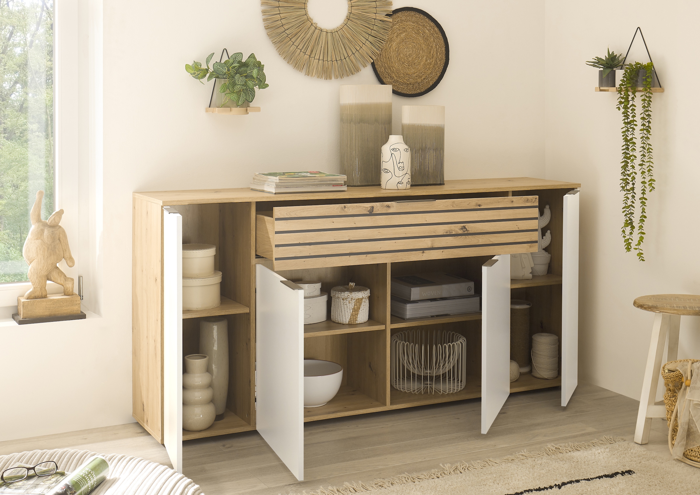 HBZ Sideboard »BZ 5110 Wohnzimmerschrank, BxHxT 177x85x37 cm«, (1 St.), Wohnzimmerschrank mit 4 Türen, 1 Schubkasten, 4 Einlegeböden