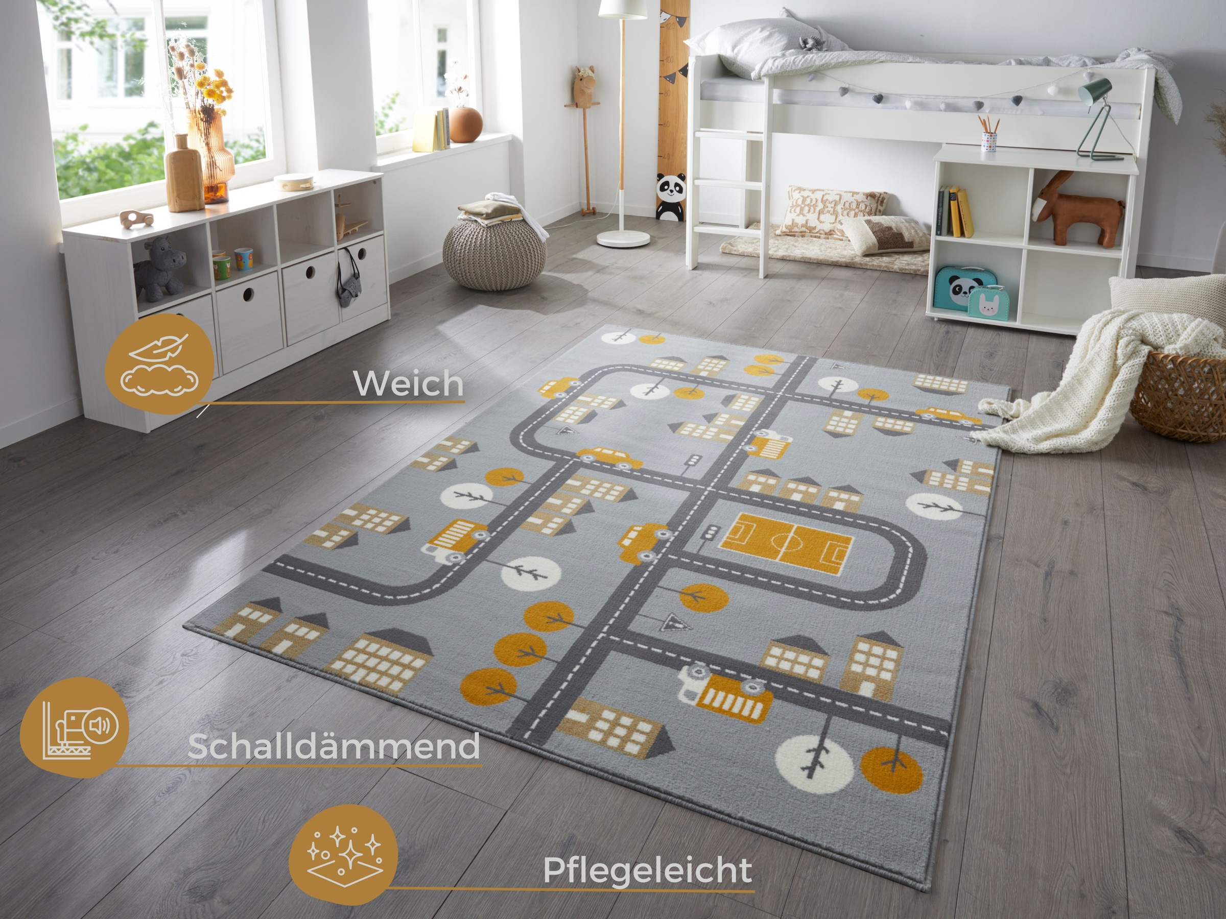 HANSE Home Teppich »Town«, rechteckig, 0,9 mm Höhe, Kurzflor, Kinderteppich, Spielteppich, Straßen Design, Kinderzimmer