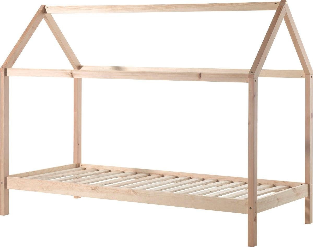 Vipack Hausbett »Dallas, Hausbett Kiefer massiv, stabil gebaut, mit Rolllattenrost«, (B/H/T ca. 208x158,5x98cm, das Dach lässt sich noch hübsch dekorieren), wahlweise mit oder ohne Bettschublade, 2 Farben zur Wahl