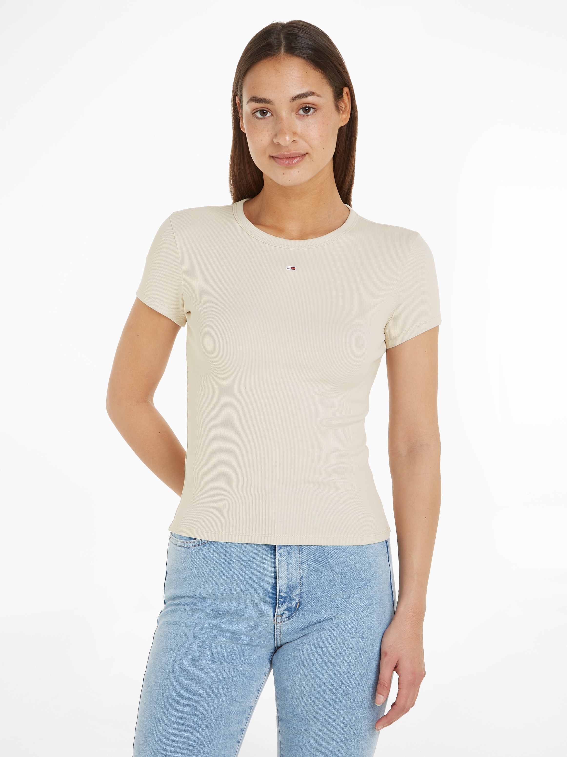 Tommy Jeans Kurzarmshirt "TJW SLIM ESSENTIAL RIB SS EXT" mit gerippter Stru günstig online kaufen