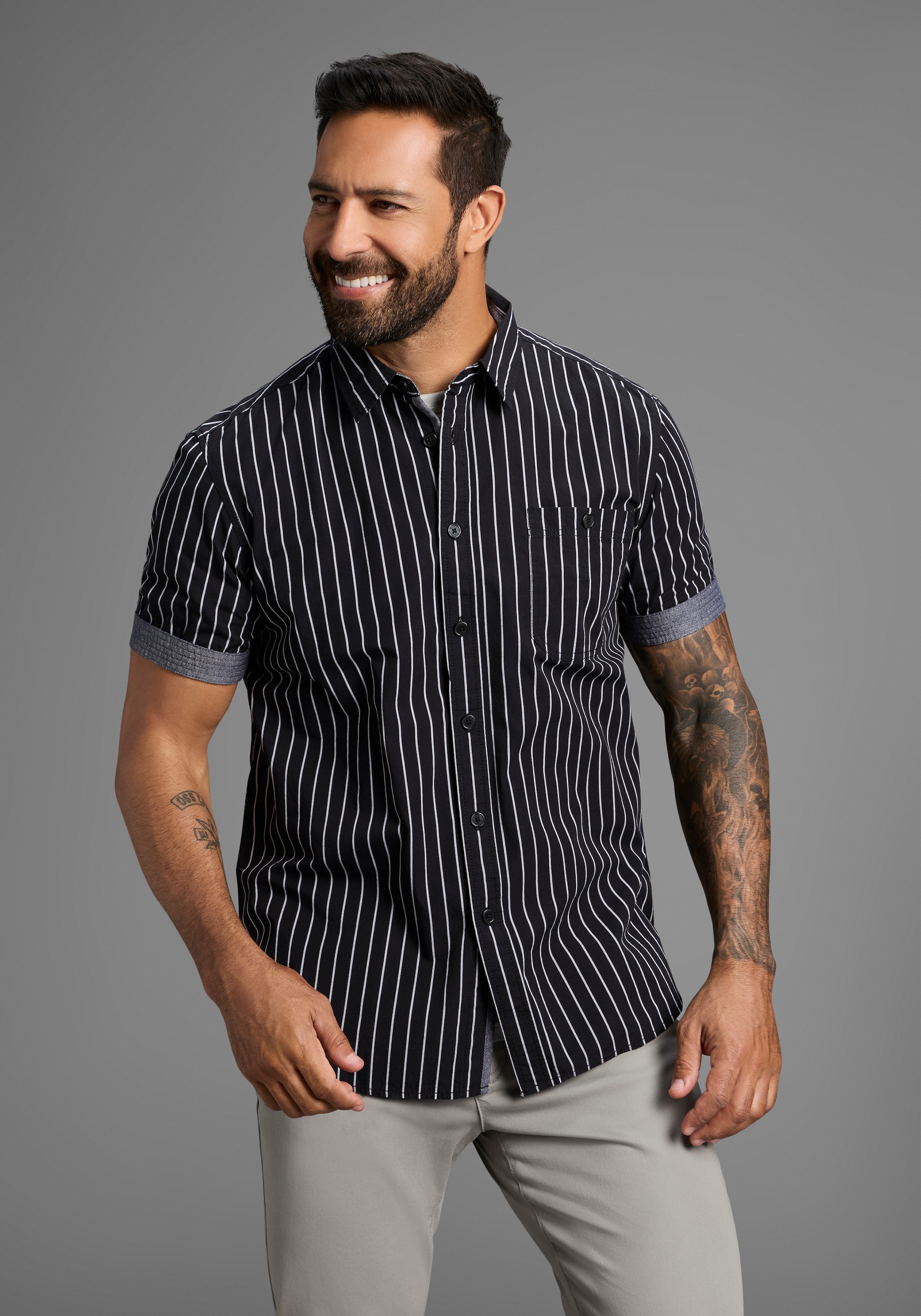 Mans World Kurzarmhemd, modern gestreift günstig online kaufen