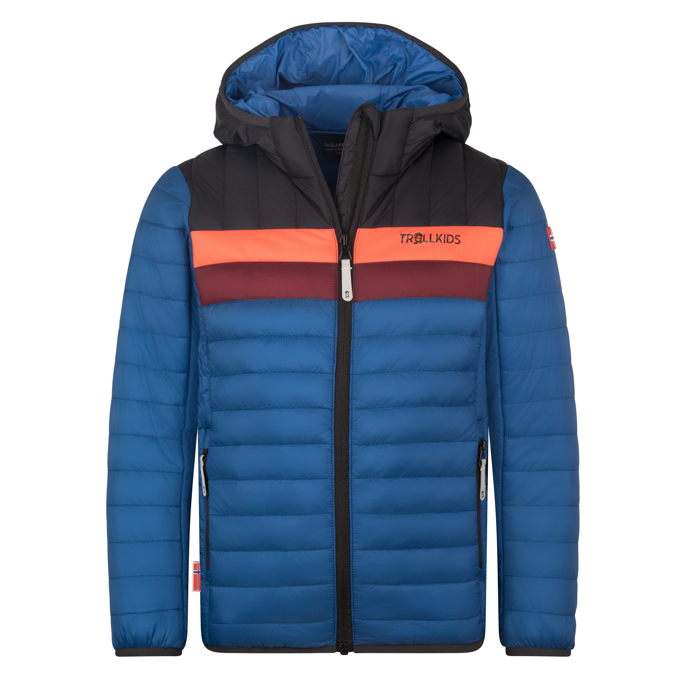 Outdoorjacke TROLLKIDS "KIDS EIKEFJORD JACKET", Kinder, Gr. 164, alpine blau, schwarz, ra, Web, Obermaterial: 100% Polyamid. Futter: 100% Polyamid. Wattierung: 100% Polyester, Jacken Outdoorjacke, Übergangsjacke